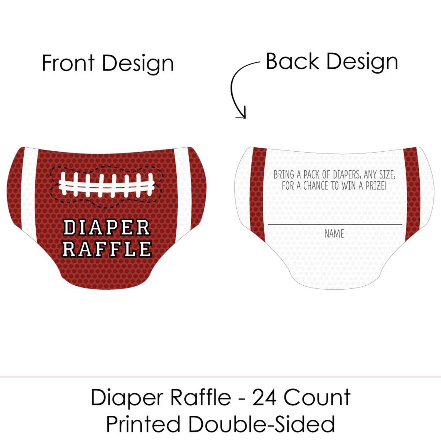 End Zone - Football - Diaper Shaped Raffle Ticket Inserts - Baby Shower Activities - Diaper Raffle Game - Set of 24