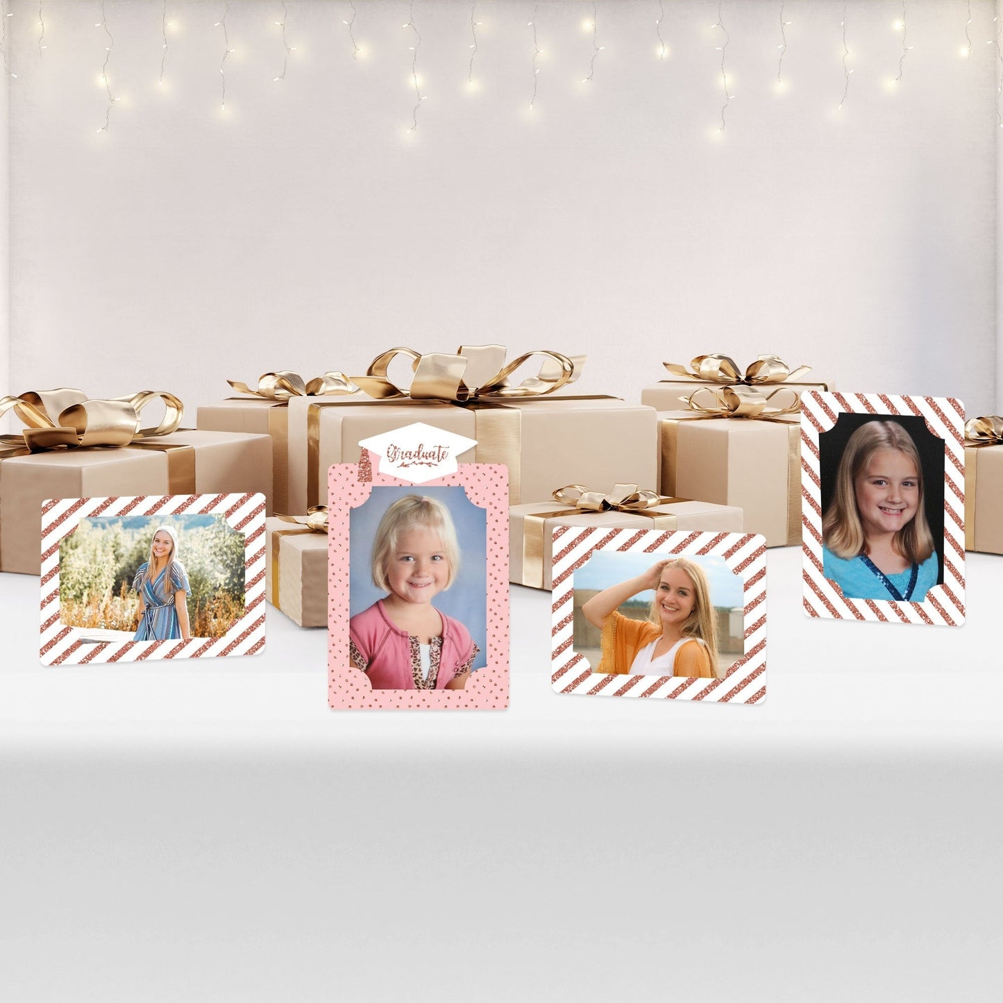 Rose Gold Grad - Graduation Party 4x6 Picture Display - Paper Photo Frames - Set of 12