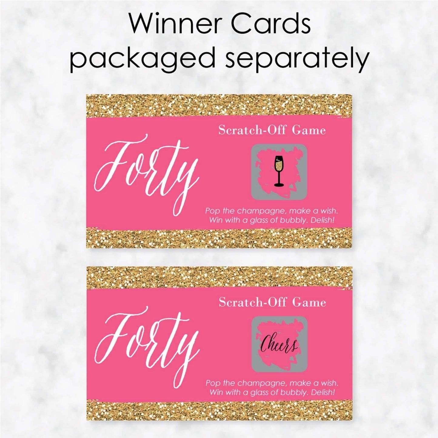 Chic 40th Birthday - Pink and Gold - Birthday Party Game Scratch Off Cards - 22 ct