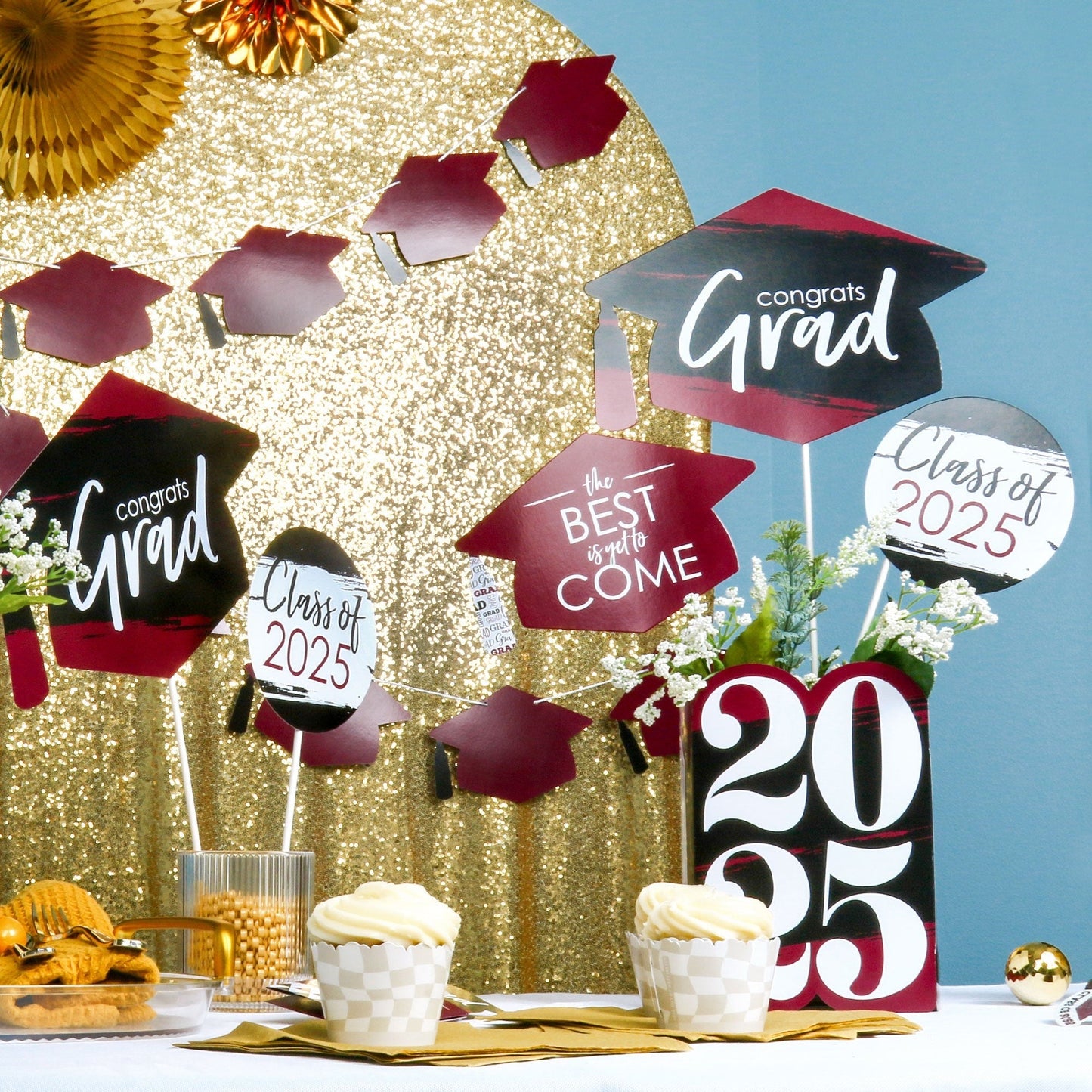 Maroon Grad Cap Garland Banner - 15 Pc