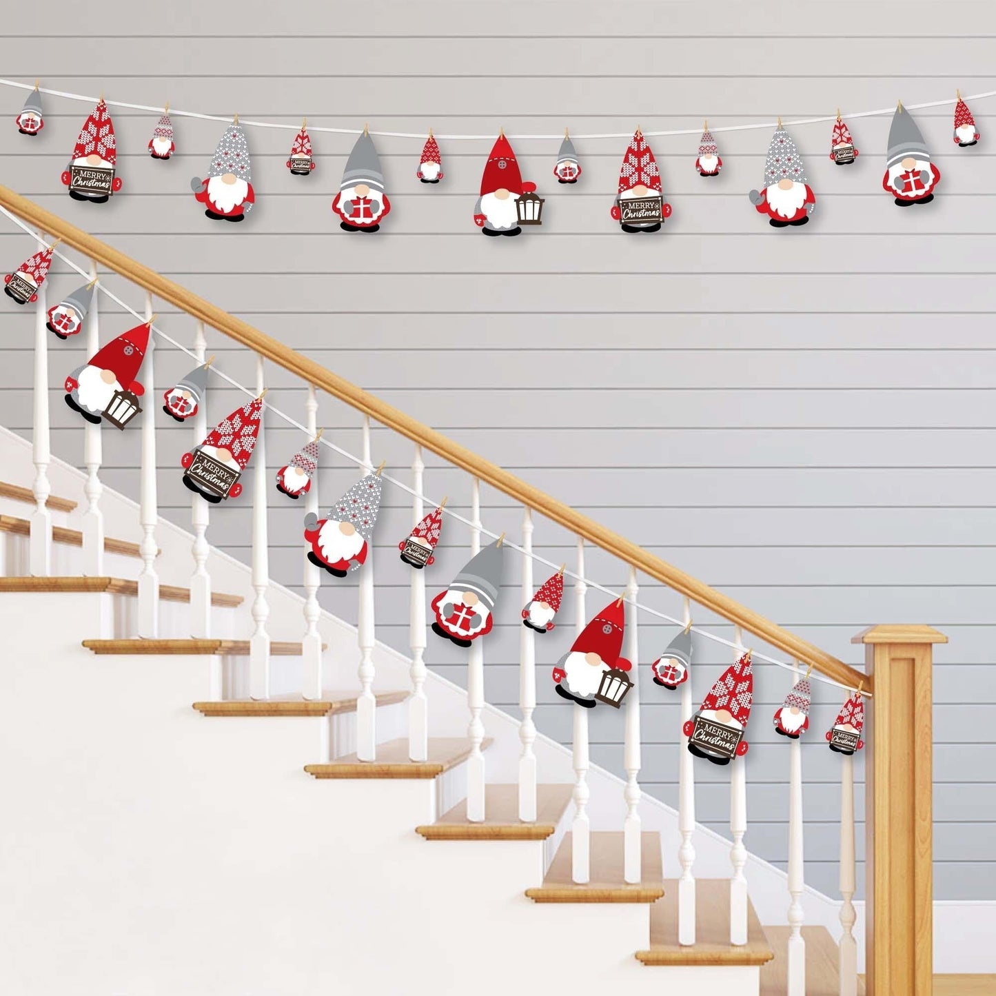 Christmas Gnomes - Holiday Party Decorations - Clothespin Garland Banner - 44 Pieces