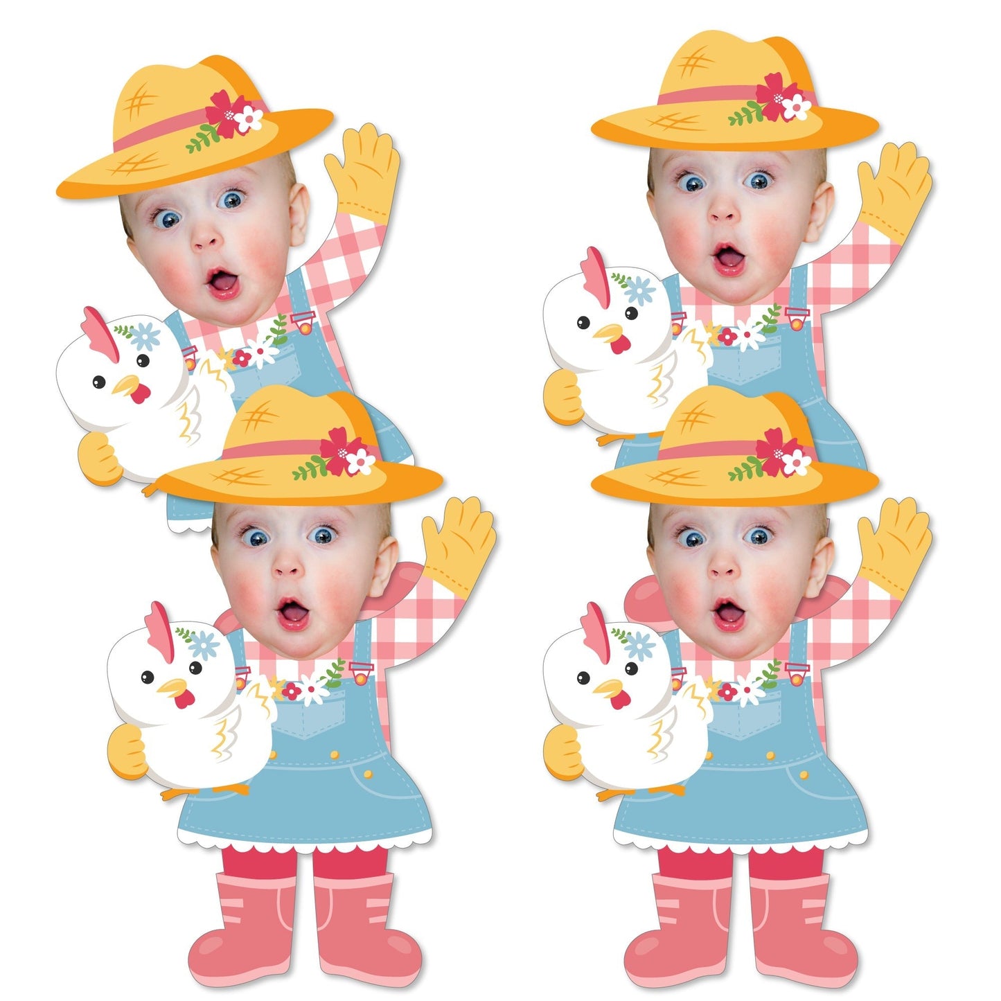 Custom Photo Girl Farm Animals - Fun Face Decorations DIY Pink Barnyard Birthday Party Essentials - Set of 20