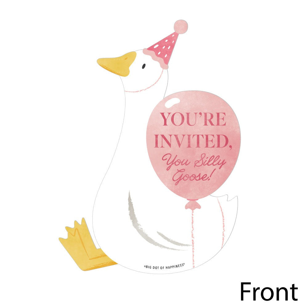 One Silly Goose Pink Shaped Fill-In Invitations - 12 Ct