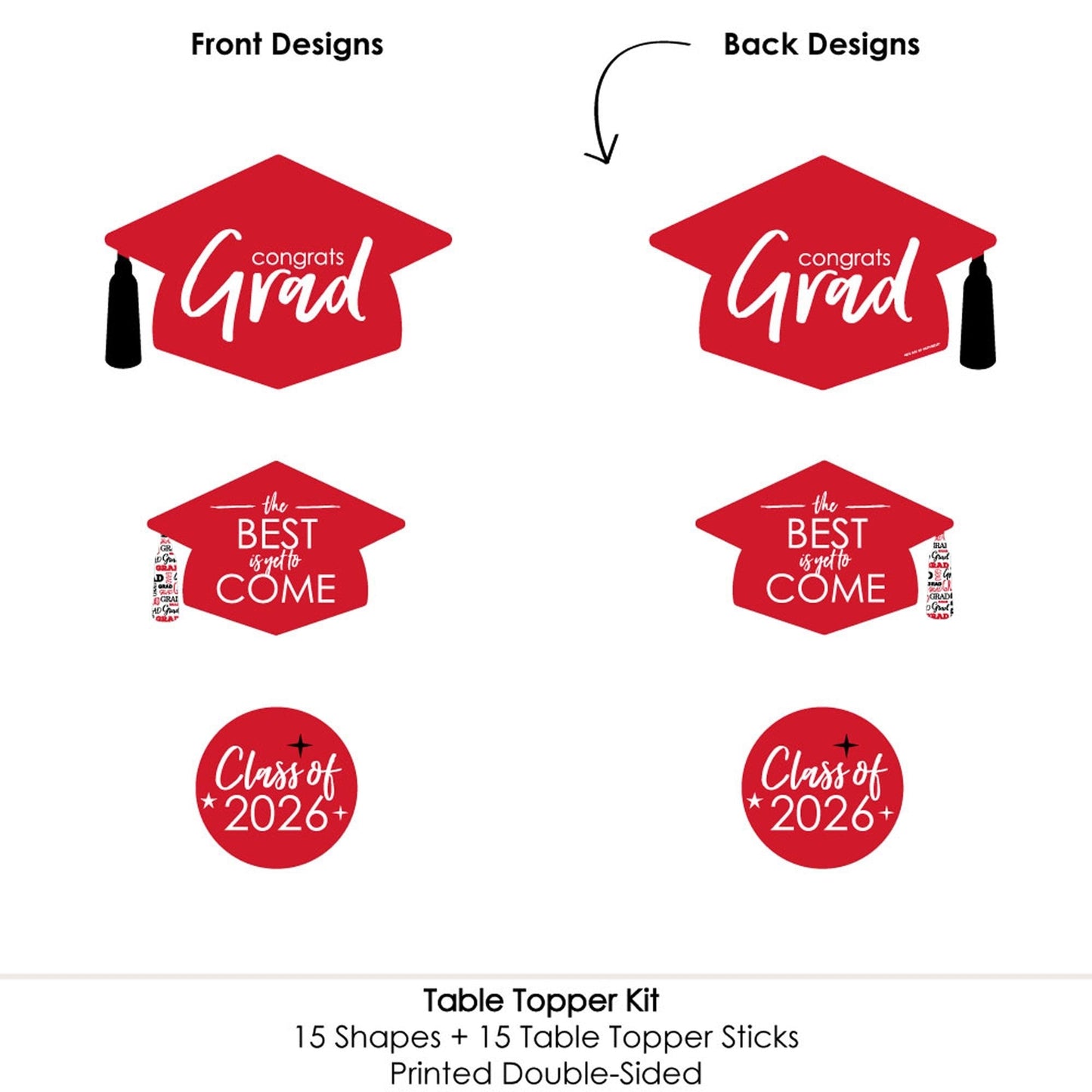 Red Grad - Best is Yet to Come - 2026 Red Graduation Party Centerpiece Sticks - Table Toppers - Set of 15