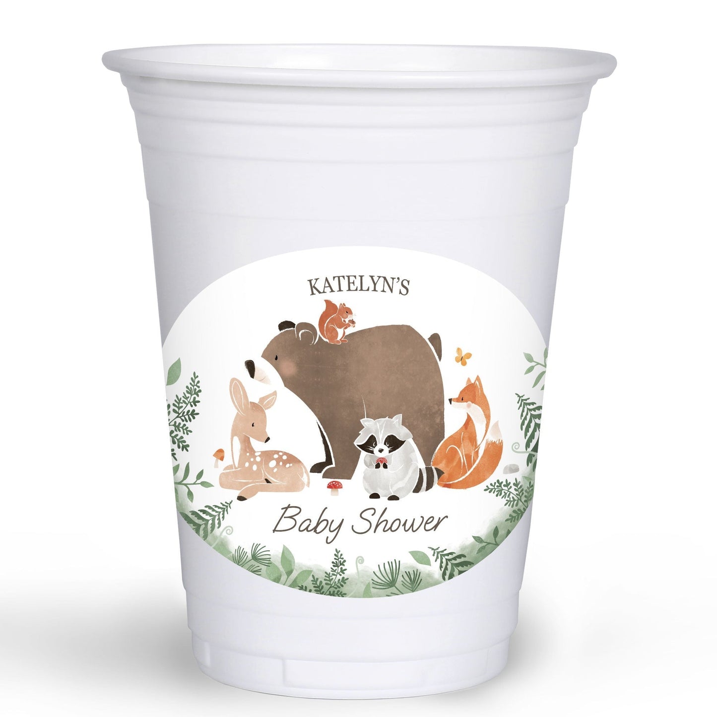 Custom Text Party Cups - Woodland Animals - 16 Ct