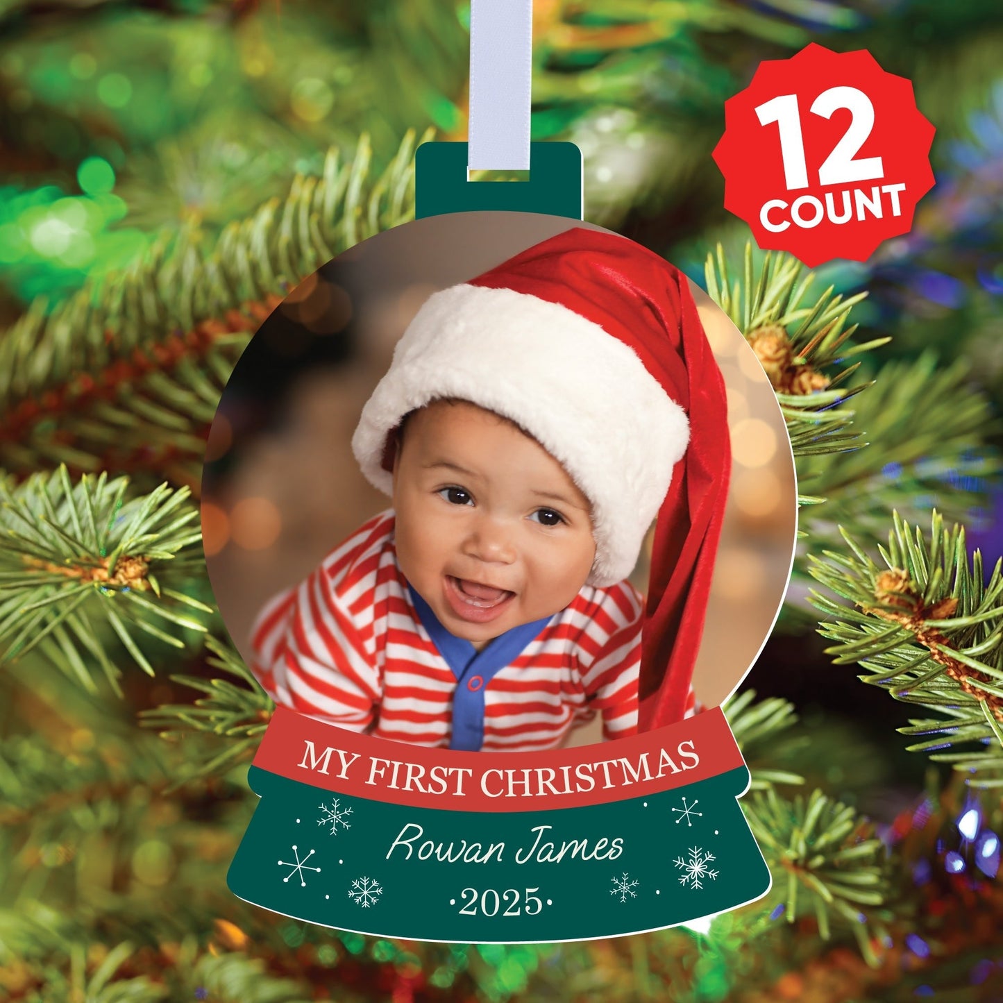 Custom Photo Baby's First Christmas Tree Ornaments - 12 Ct