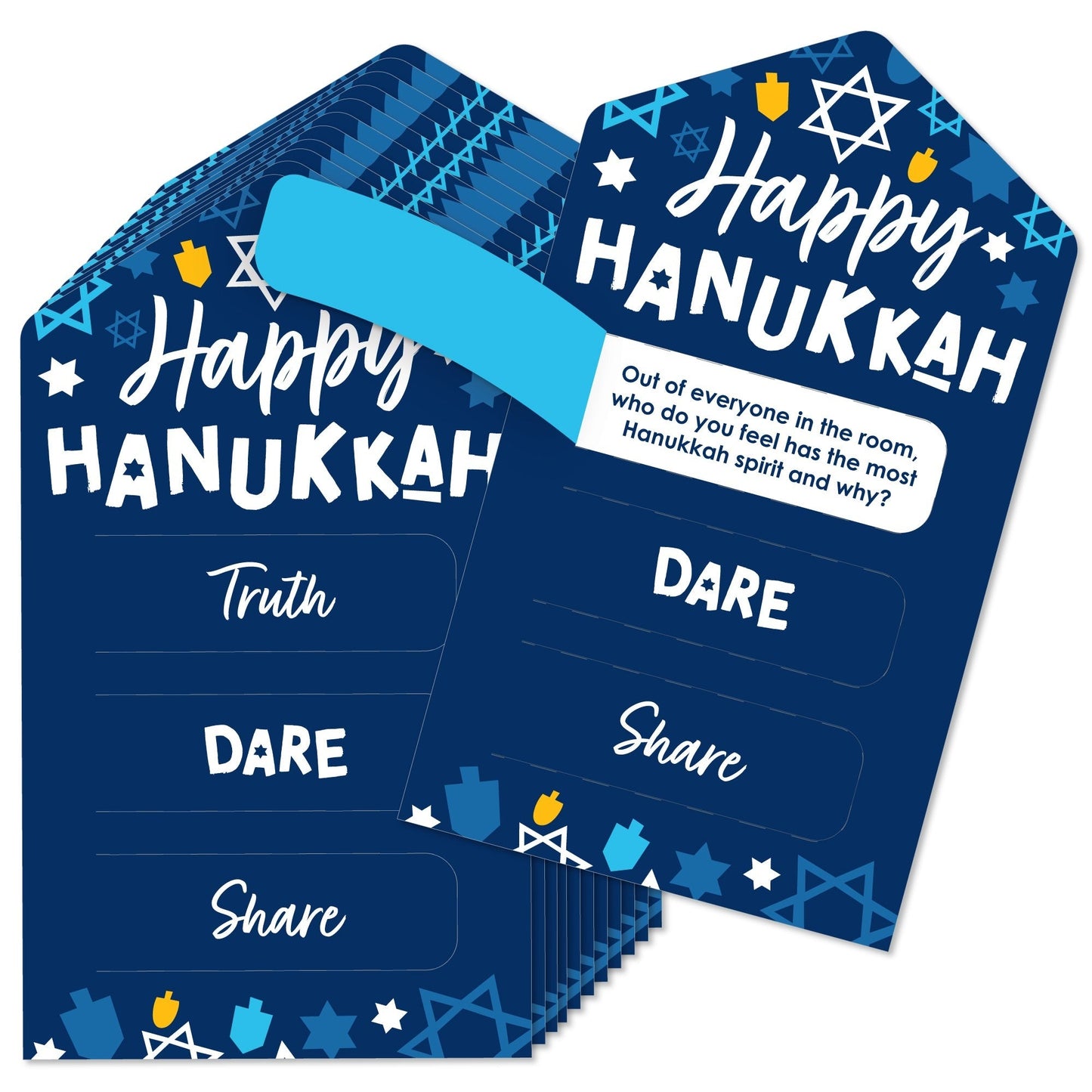 Hanukkah Menorah - Chanukah Holiday Party Game Pickle Cards - Truth, Dare, Share Pull Tabs - Set of 12