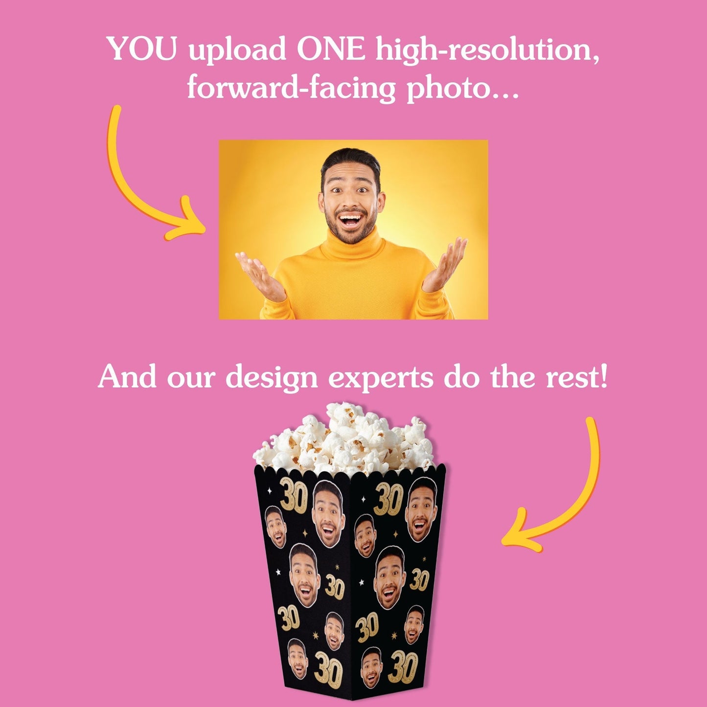 Custom Face 30th Birthday Popcorn Box - 12 Ct