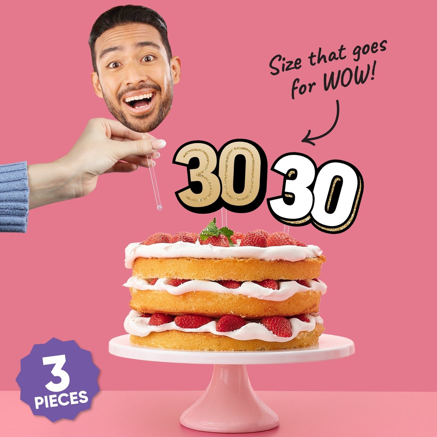 Custom Photo 30th Birthday Cake Topper - 3 Pc