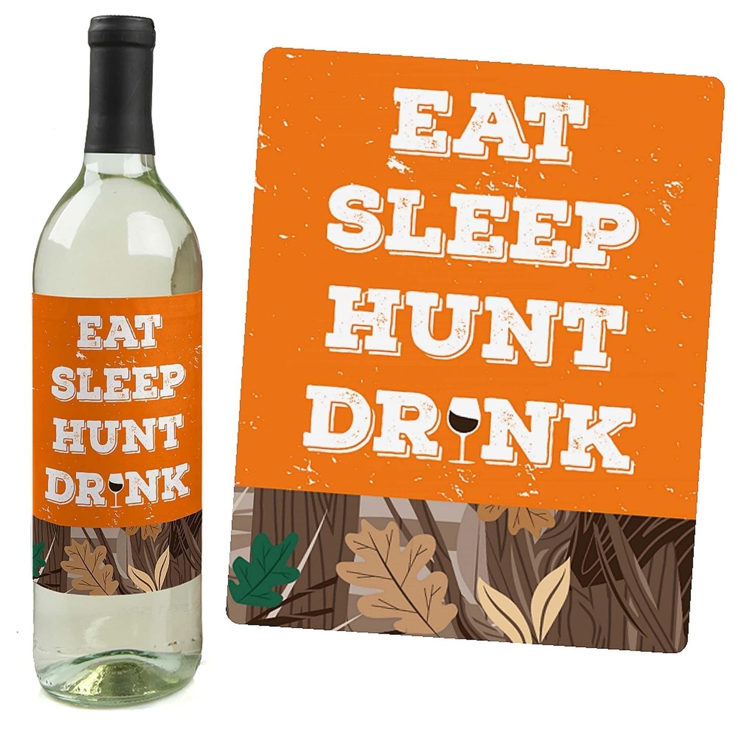 Gone Hunting - Deer Hunting Camo Baby Shower or Birthday Party Decorations for Women and Men - Wine Bottle Label Stickers - Set of 4