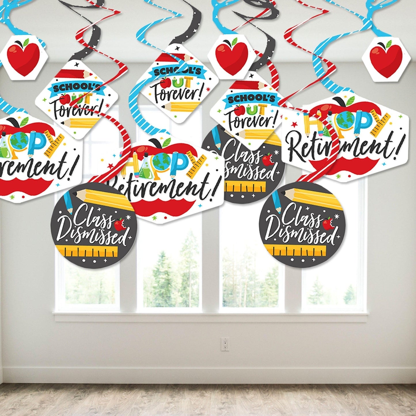 Teacher Retirement - Happy Retirement Party Hanging Decor - Party Decoration Swirls - Set of 40