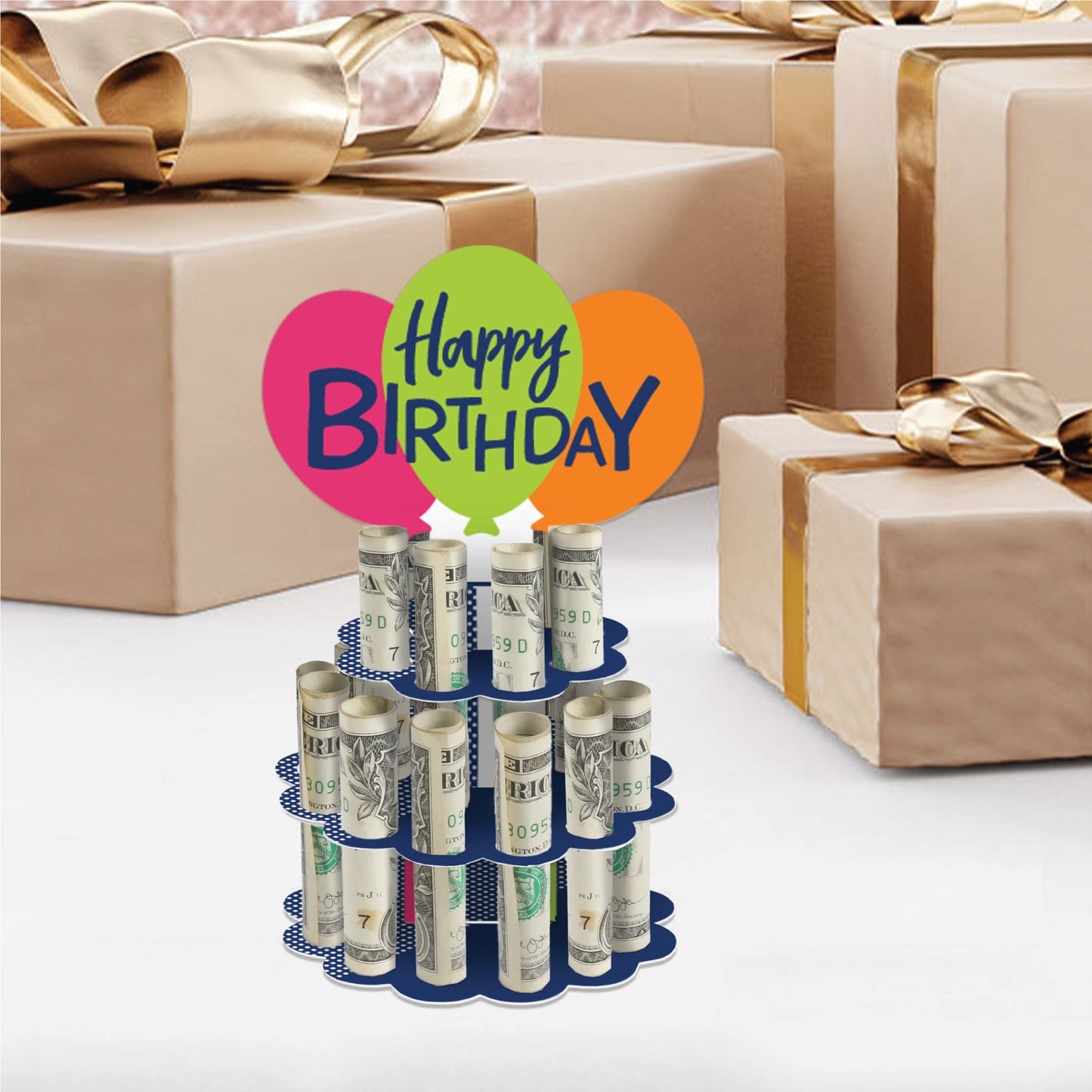 Cheerful Happy Birthday - DIY Colorful Birthday Party Money Holder Gift - Cash Cake