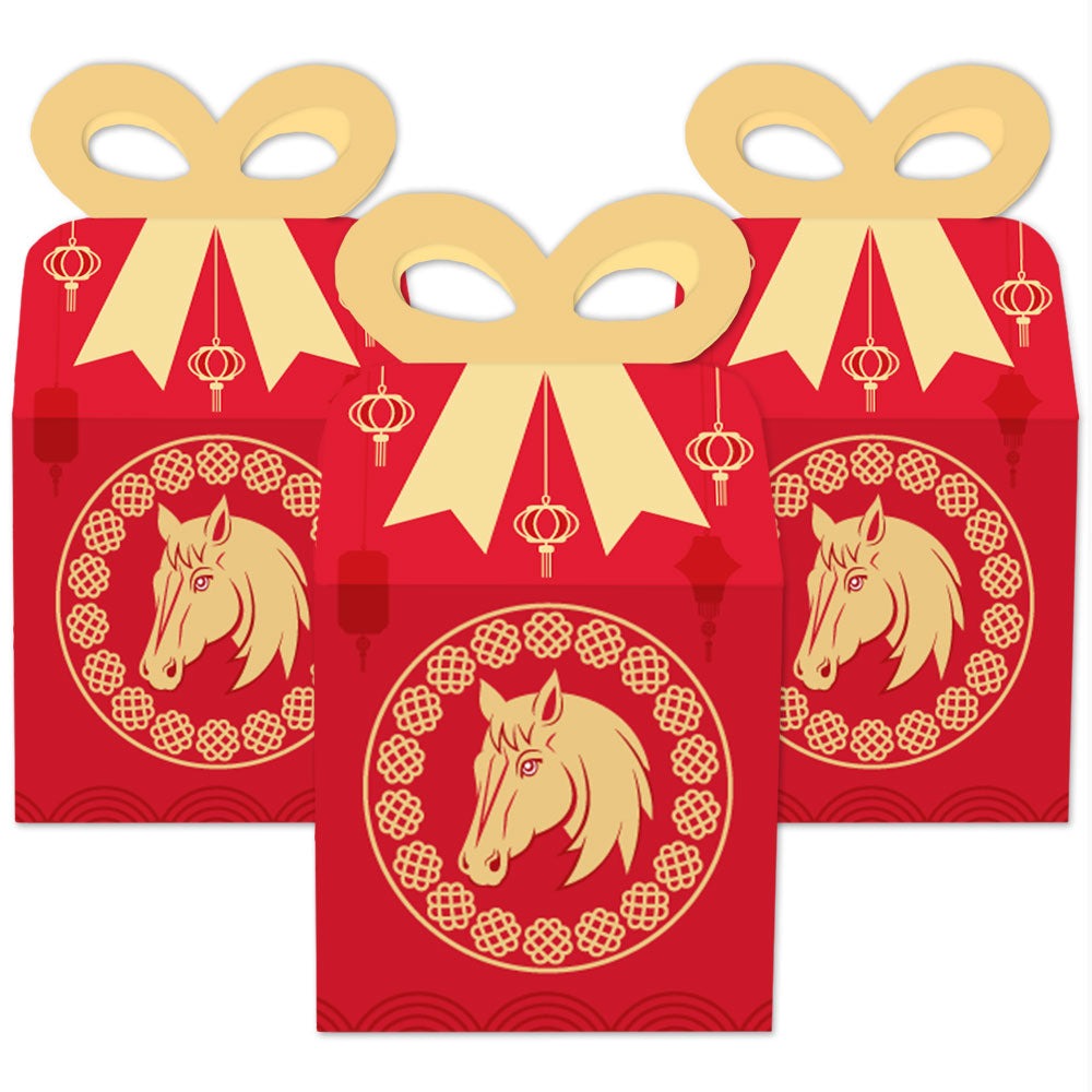 Lunar New Year - Square Favor Gift Boxes - 2026 Year of the Horse Bow Boxes - Set of 12