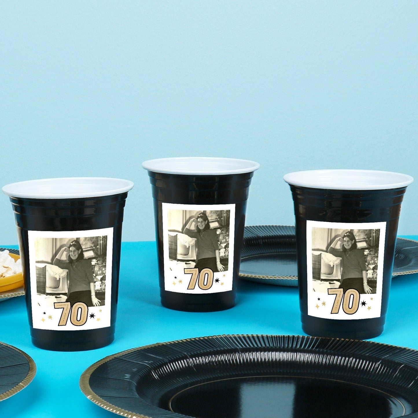 Custom Photo Party Cups - 70th Birthday - 16 Ct