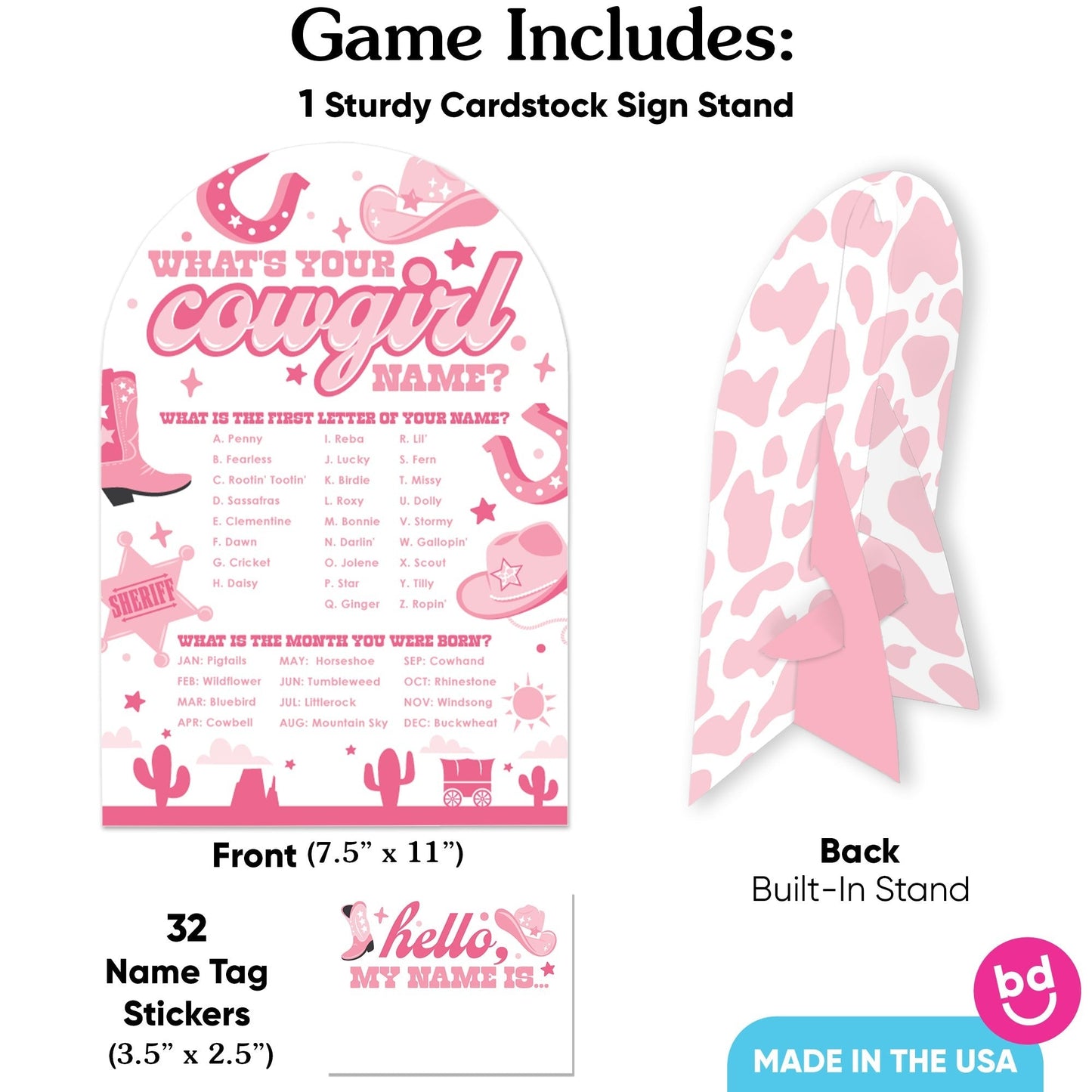 Rodeo Cowgirl What's Your Name Party Game