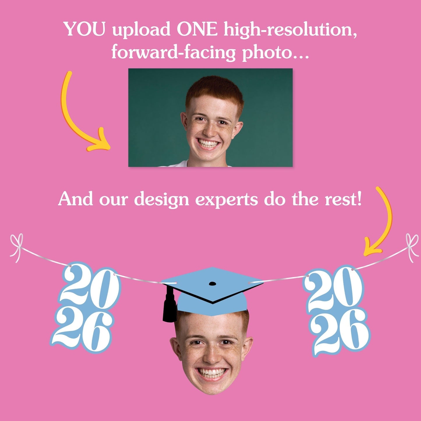 Custom Face Light Blue Graduation Garland Banner