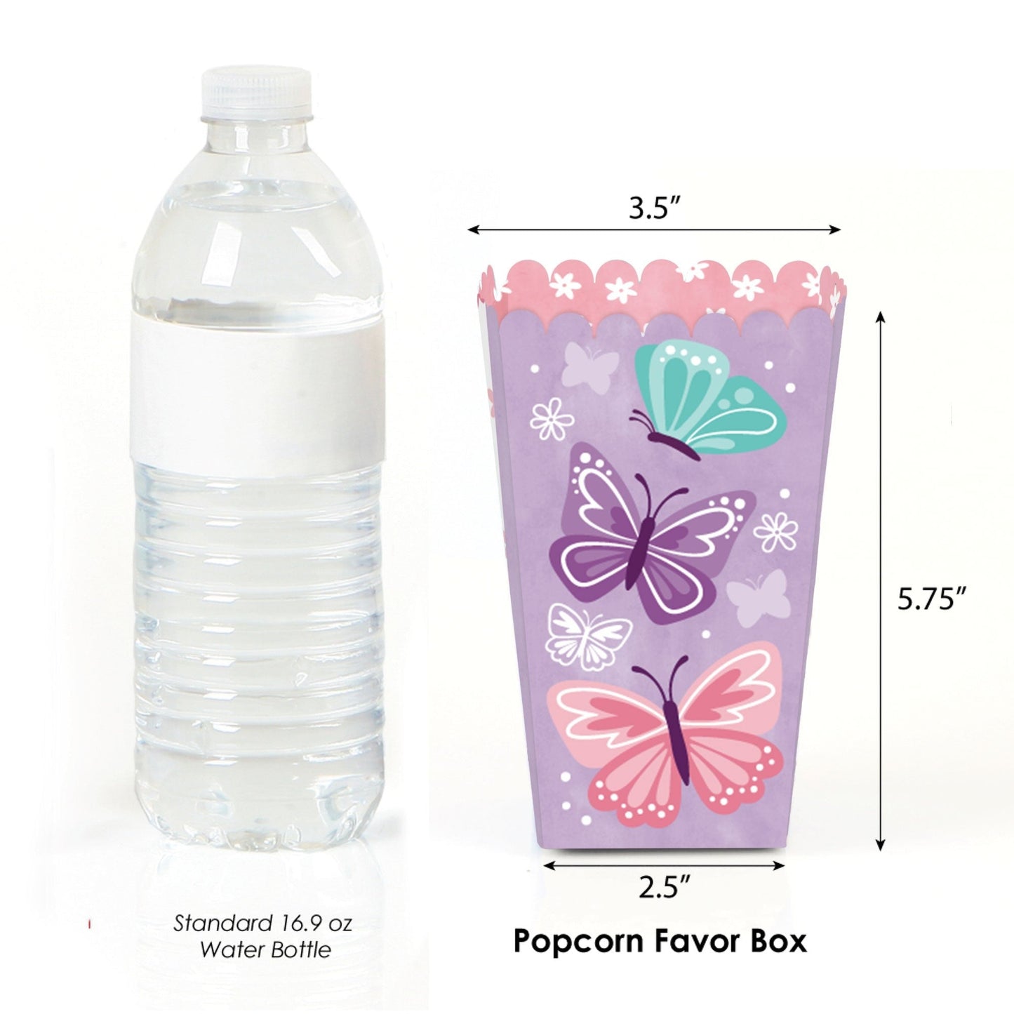 Beautiful Butterfly - Floral Baby Shower or Birthday Party Favor Popcorn Treat Boxes - Set of 12