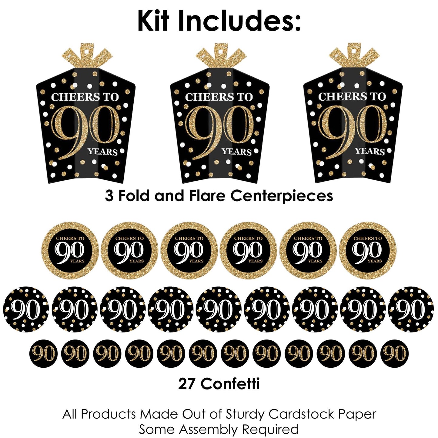 Adult 90th Birthday - Gold - Birthday Party Decor and Confetti - Terrific Table Centerpiece Kit - Set of 30
