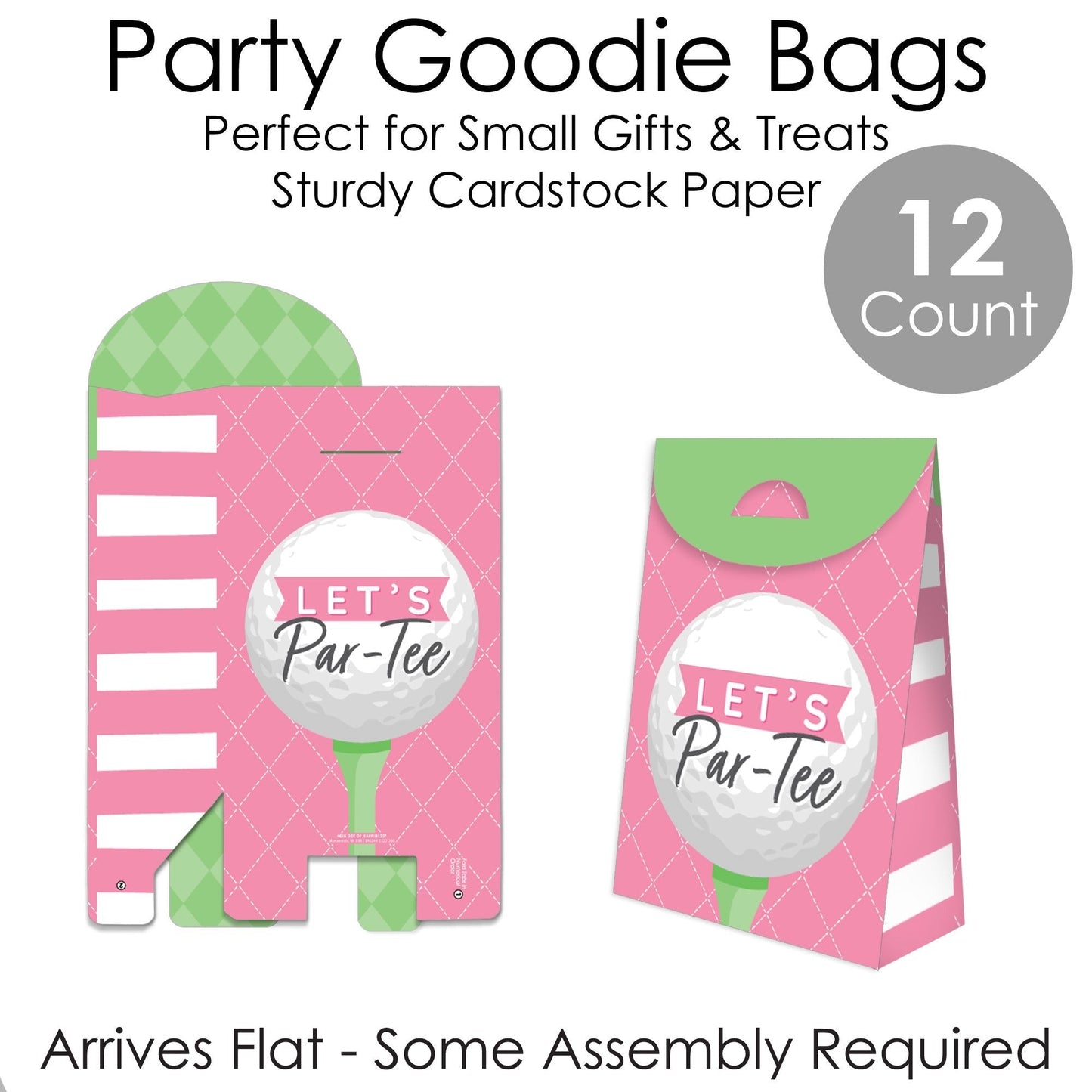 Golf Girl - Pink Birthday Party or Baby Shower Gift Favor Bags - Party Goodie Boxes - Set of 12