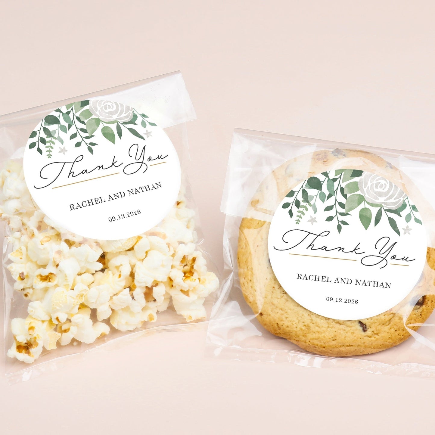 Custom Text Stickers & Clear Cookie Bags - Boho Botanical