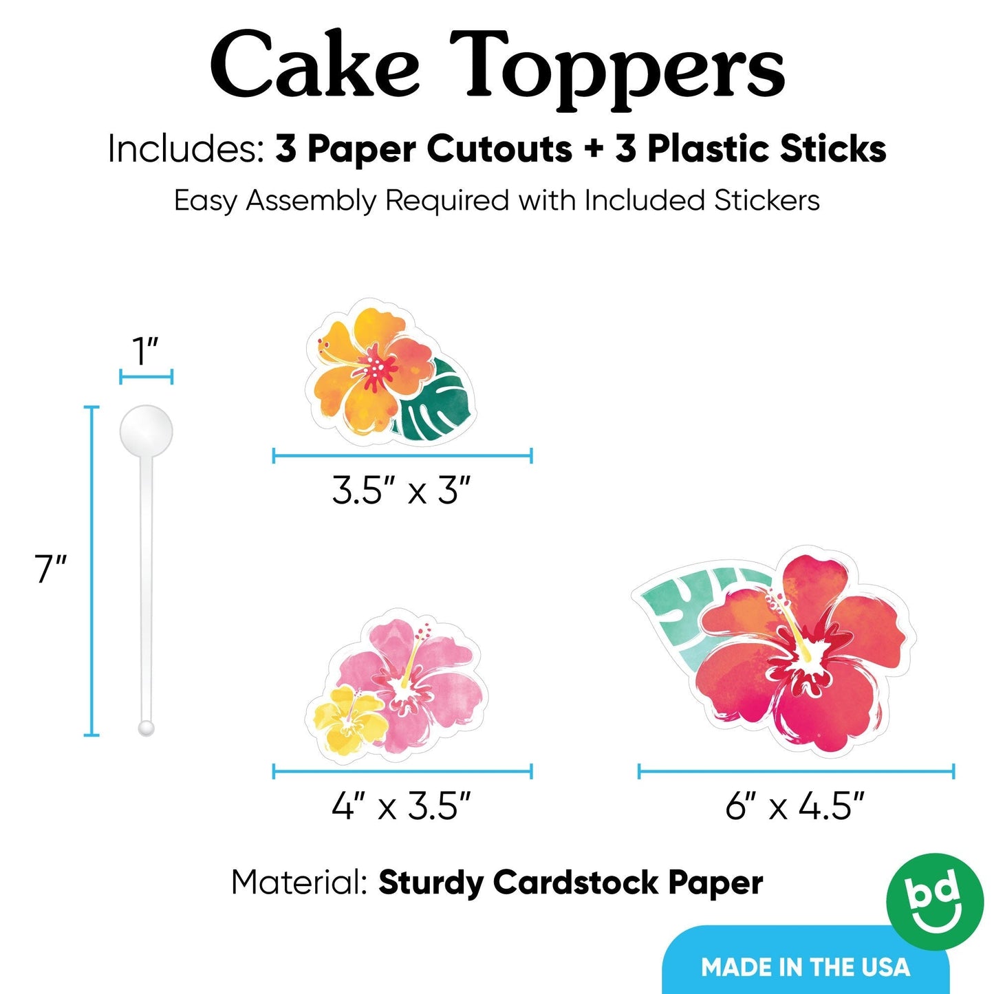 Hawaiian Luau Cake Topper - 3 Pc