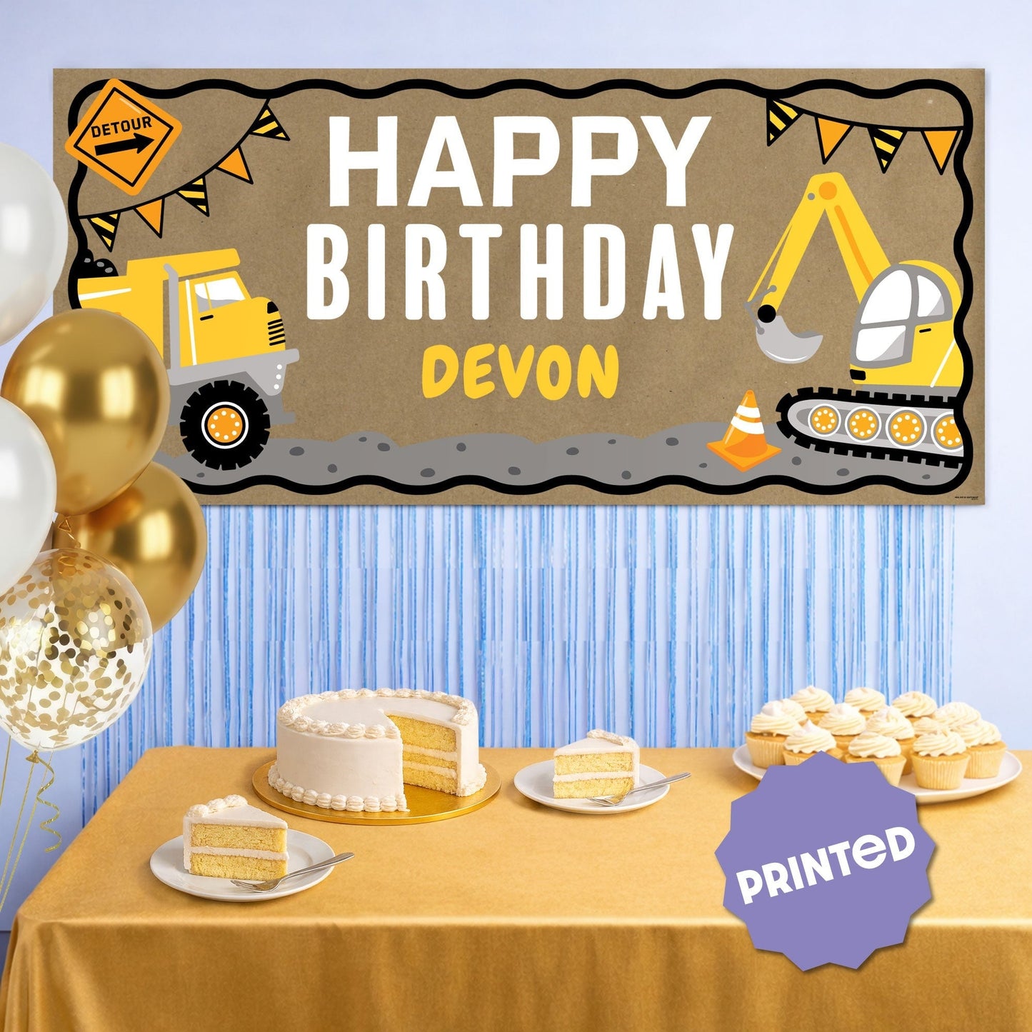 Custom Text Dig It - Construction Birthday Kraft Banner