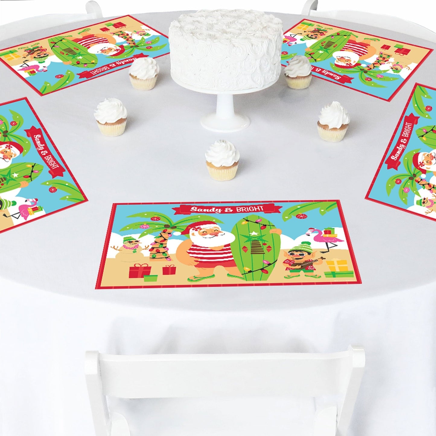 Tropical Christmas - Paper Beach Santa Holiday Party Coloring Sheets - Activity Placemats - Set of 16