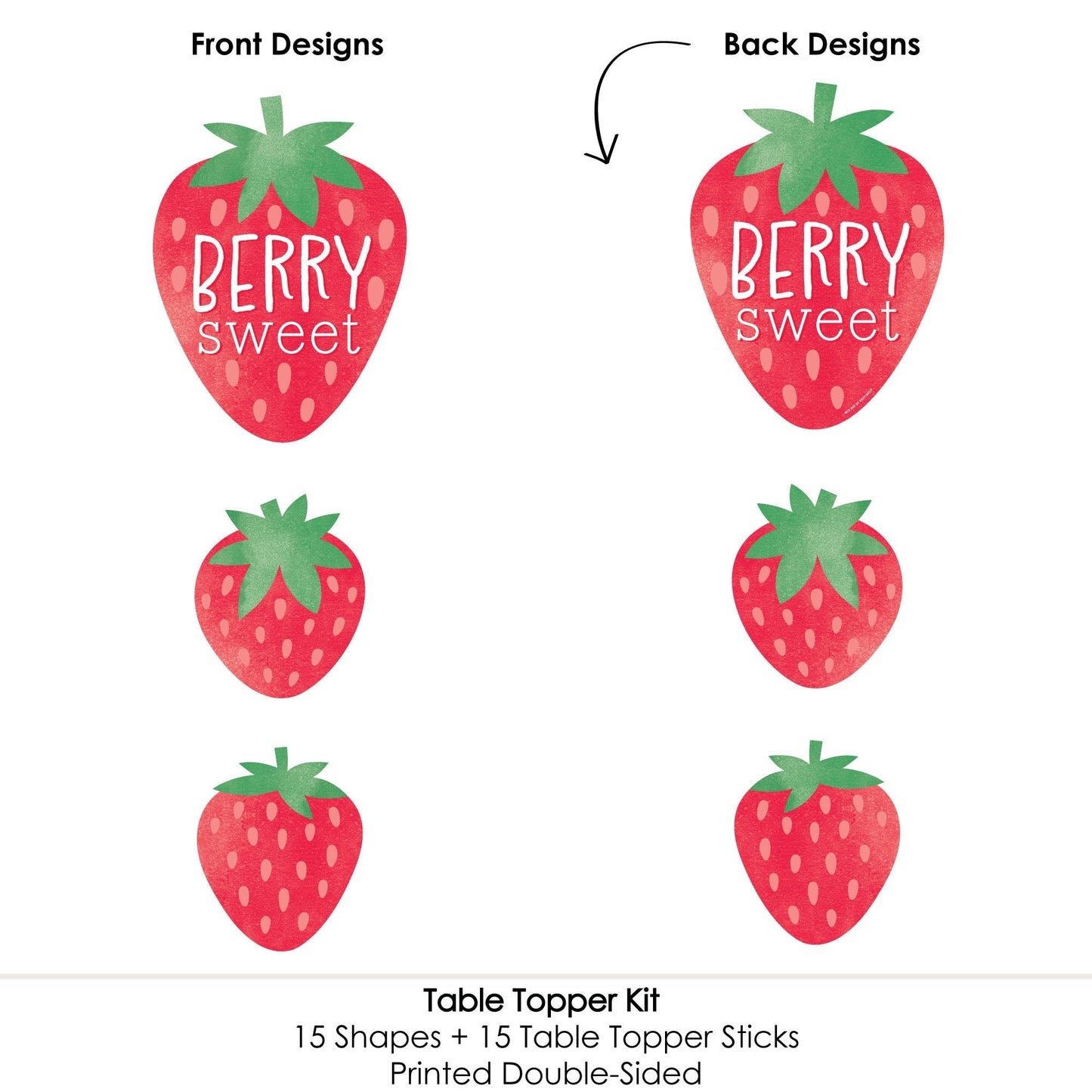 Berry Sweet Strawberry - Fruit Themed Birthday Party or Baby Shower Centerpiece Sticks - Table Toppers - Set of 15