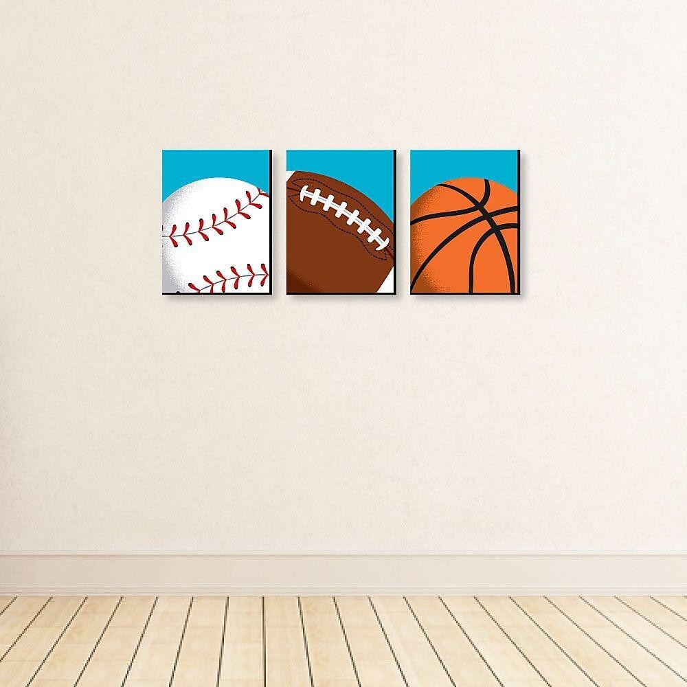 Go, Fight, Win - Sports Themed Nursery Wall Art, Kids Room Decor and Game Room Home Decorations - 7.5 x 10 inches - Set of 3 Prints