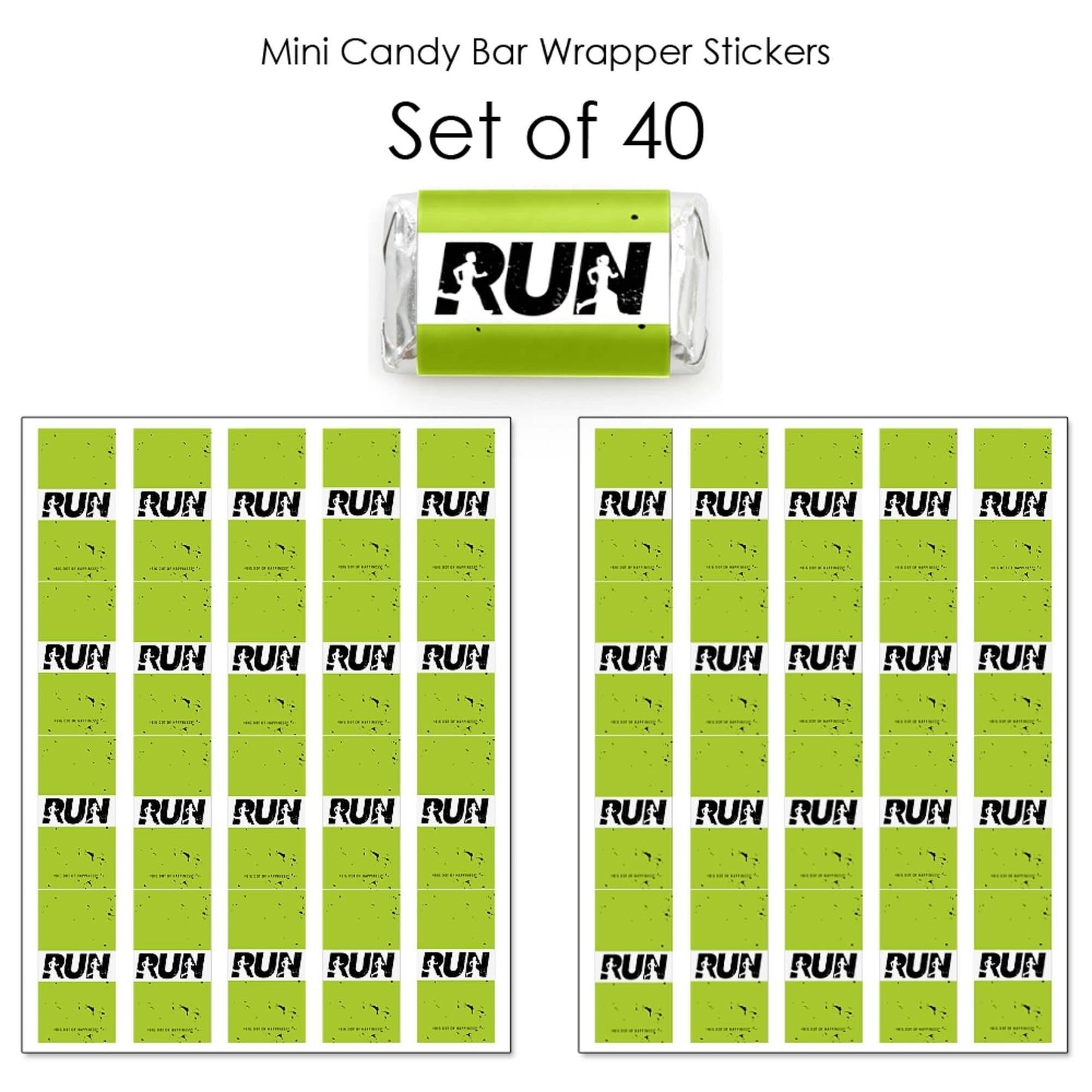 Set The Pace - Running - Mini Candy Bar Wrapper Stickers - Track, Cross Country or Marathon Party Small Favors - 40 Count