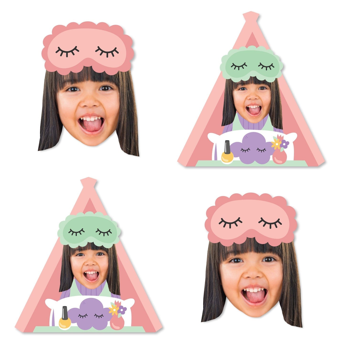Custom Photo Pajama Slumber Party - Girls Sleepover Birthday Party DIY Shaped Fun Face Cut-Outs - 24 Count