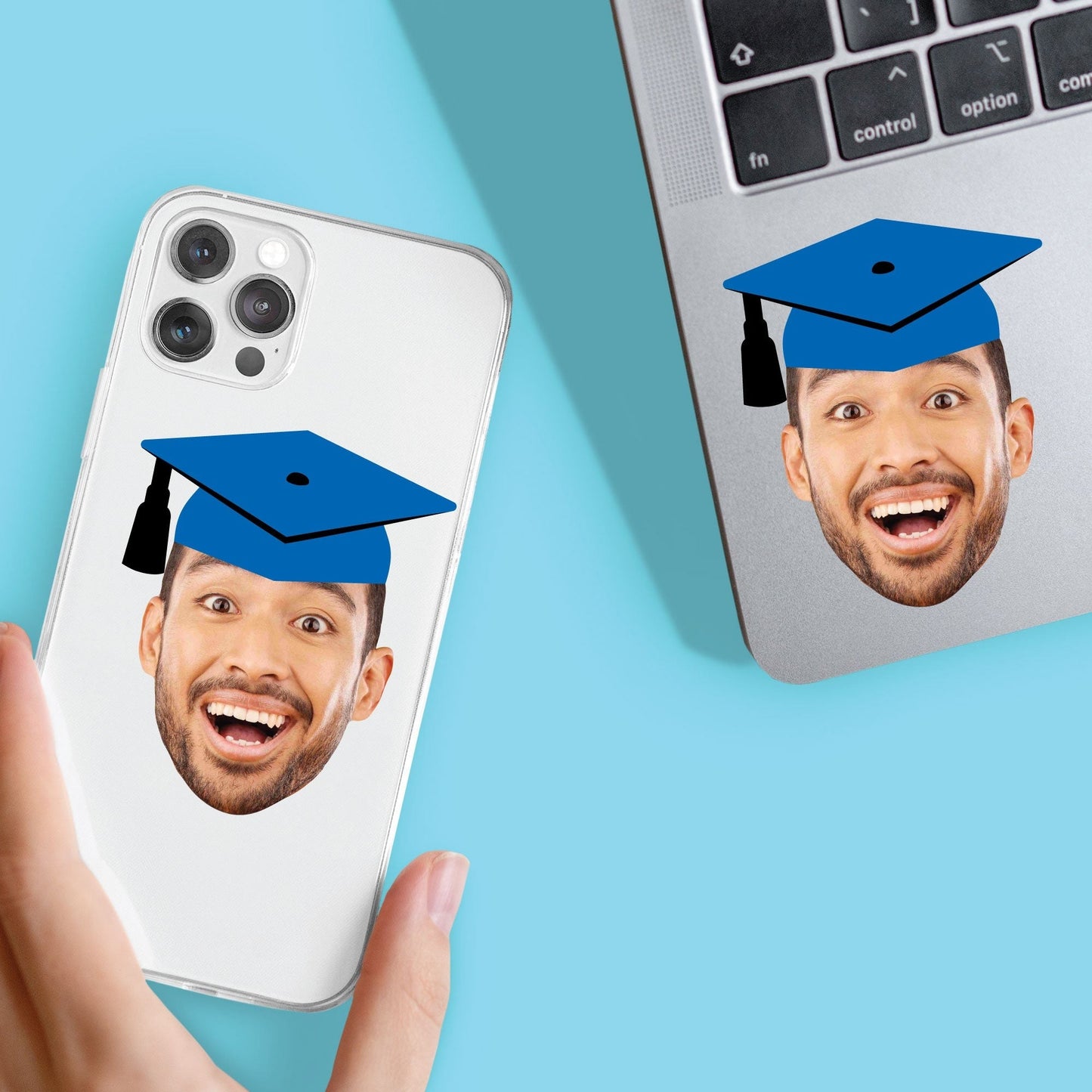 Custom Blue Grad Cap Fun Face Cut-Out Stickers - Set of 24