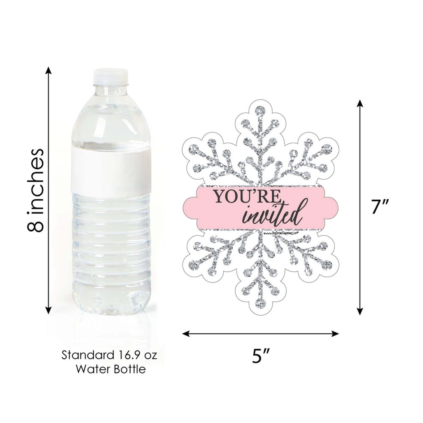 Pink Winter Wonderland - Shaped Fill-In Invitations - Holiday Snowflake Birthday Party and Baby Shower Invitation Cards with Envelopes - Set of 12