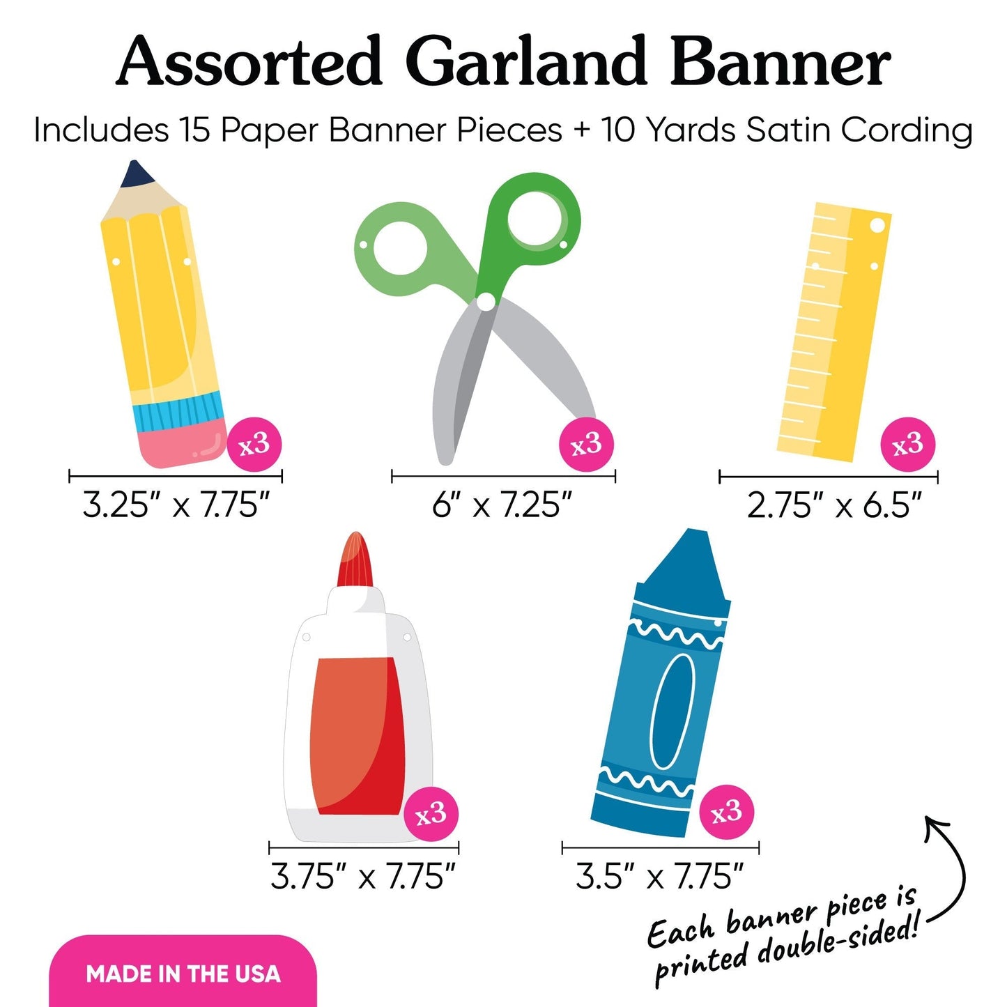 School Supplies Garland Banner - 15 Pc