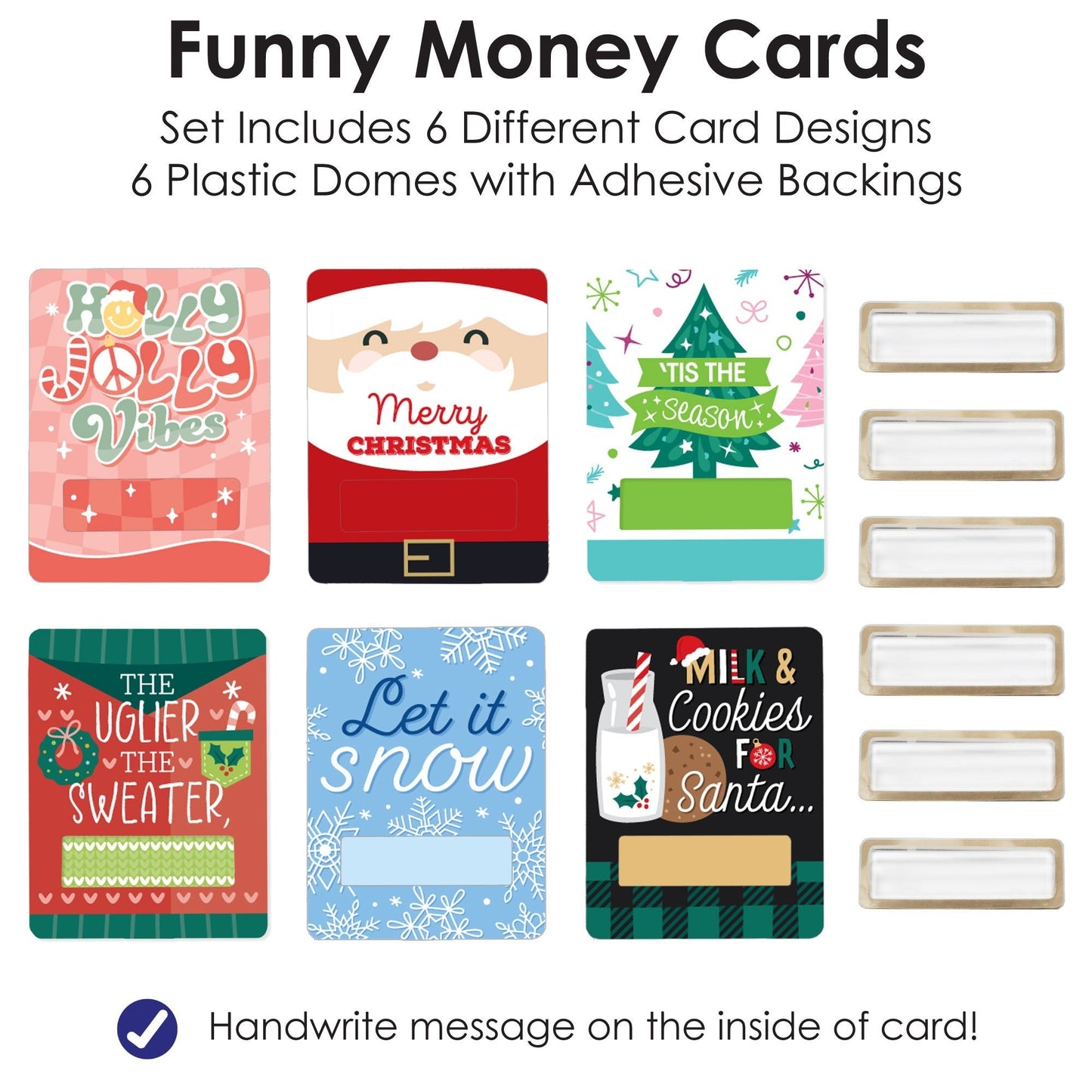 Merry Christmas Cards - DIY Assorted Holiday Party Cash Holder Gift - Funny Money Cards - Set of 6