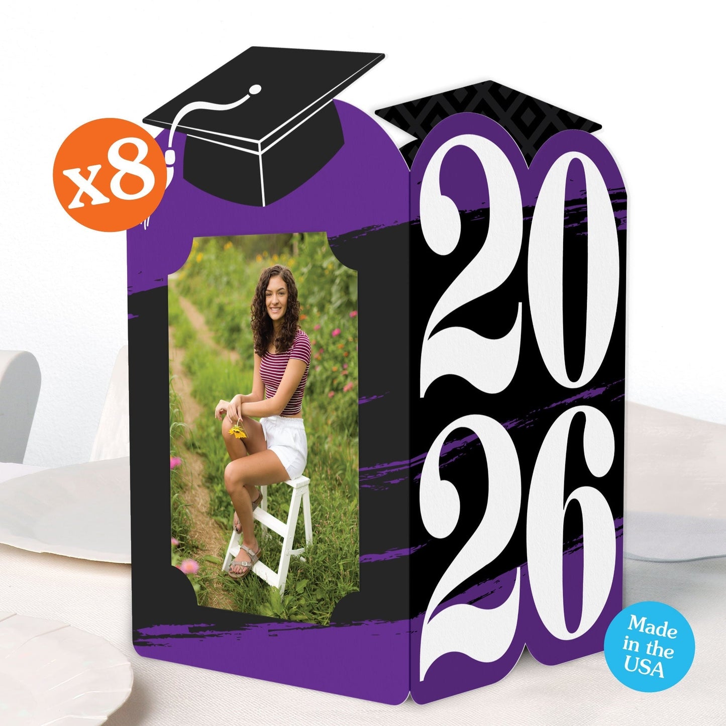 Purple Graduation Photo Centerpieces - 8 Ct
