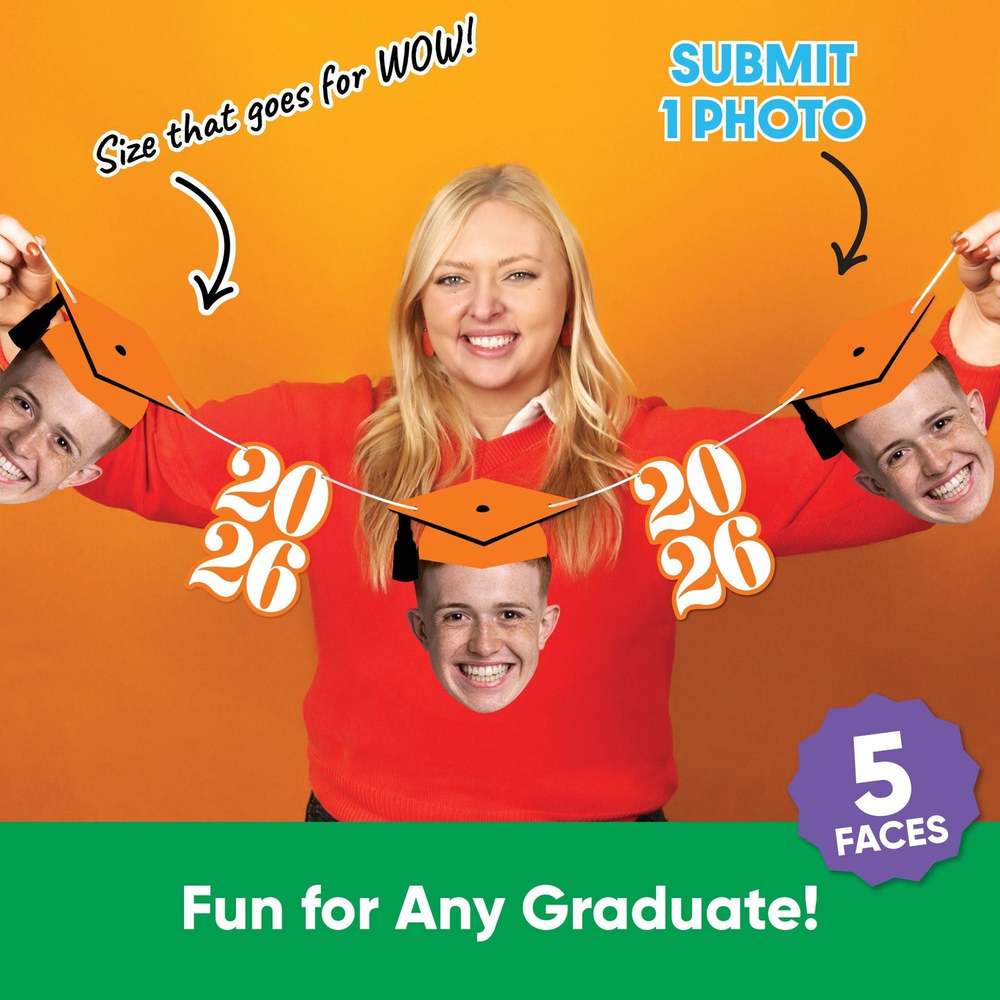 Custom Face Orange Graduation Garland Banner