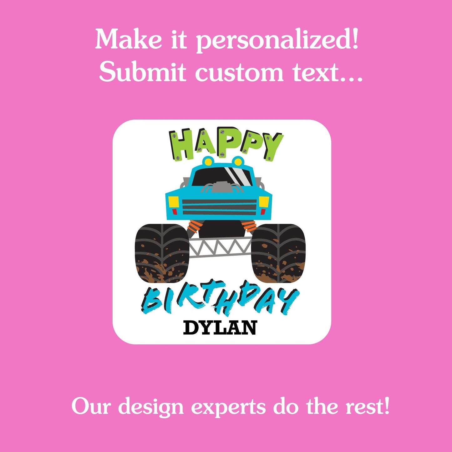 Custom Text Monster Truck Temporary Tattoos - 12 Ct
