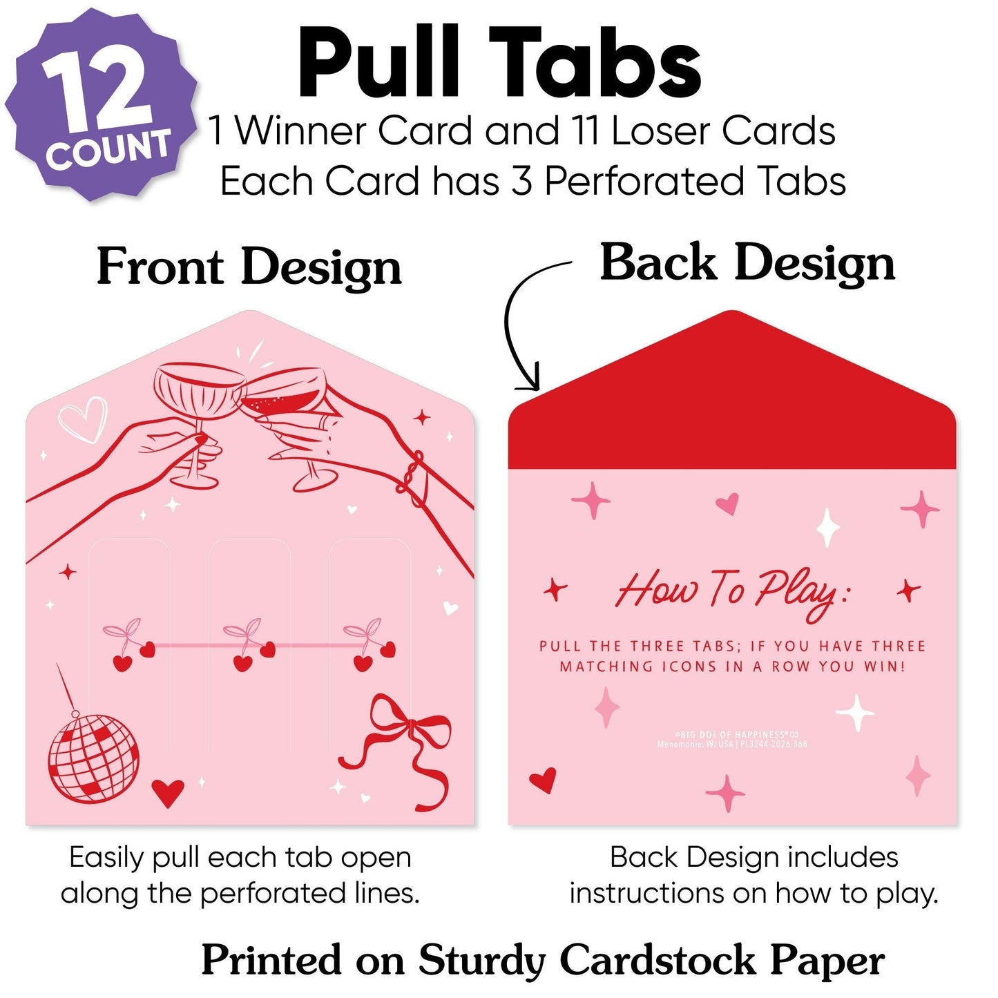 Drinks with the Girls 3-In-A-Row Pull Tabs Game - 12 Ct