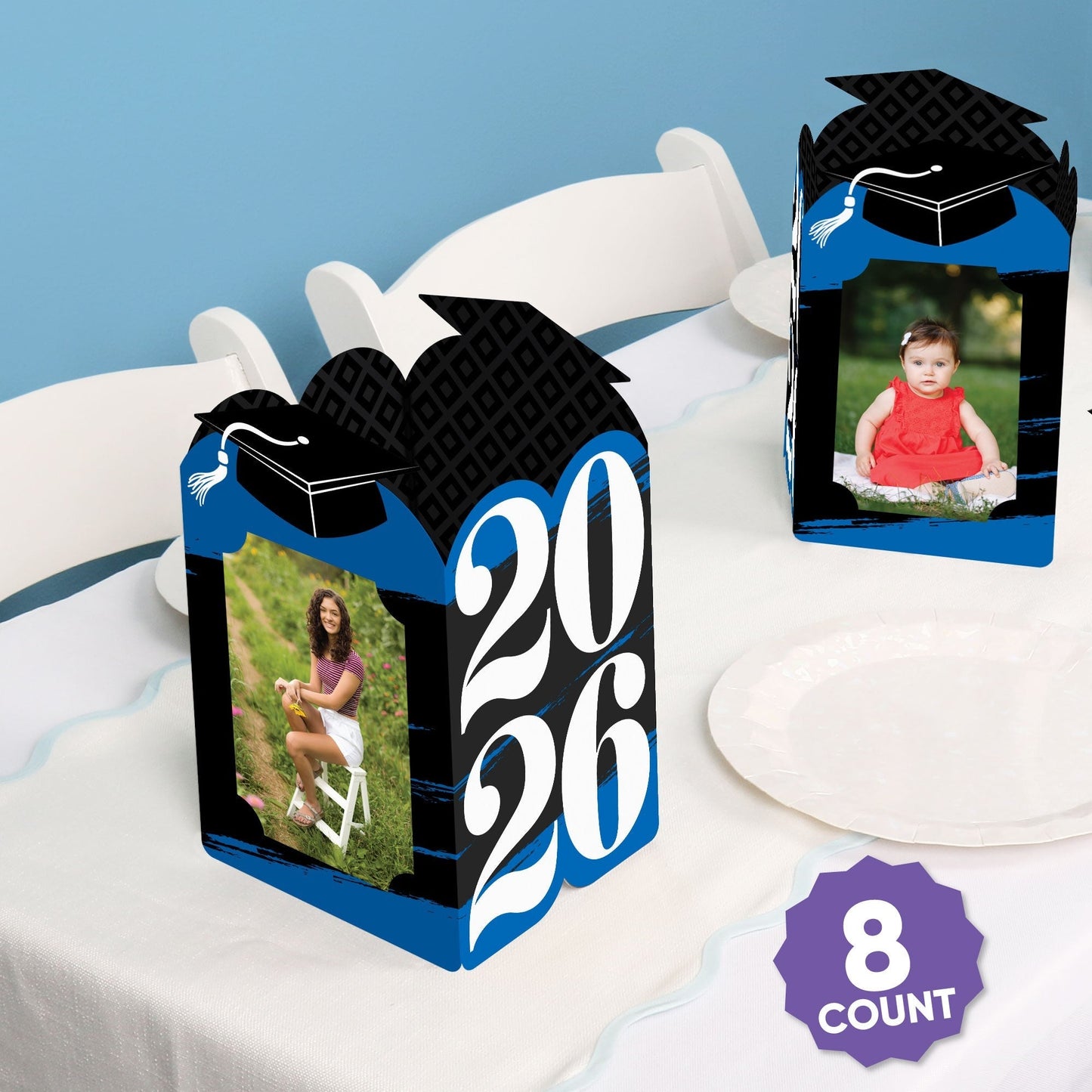 Blue Graduation Photo Centerpieces - 8 Ct