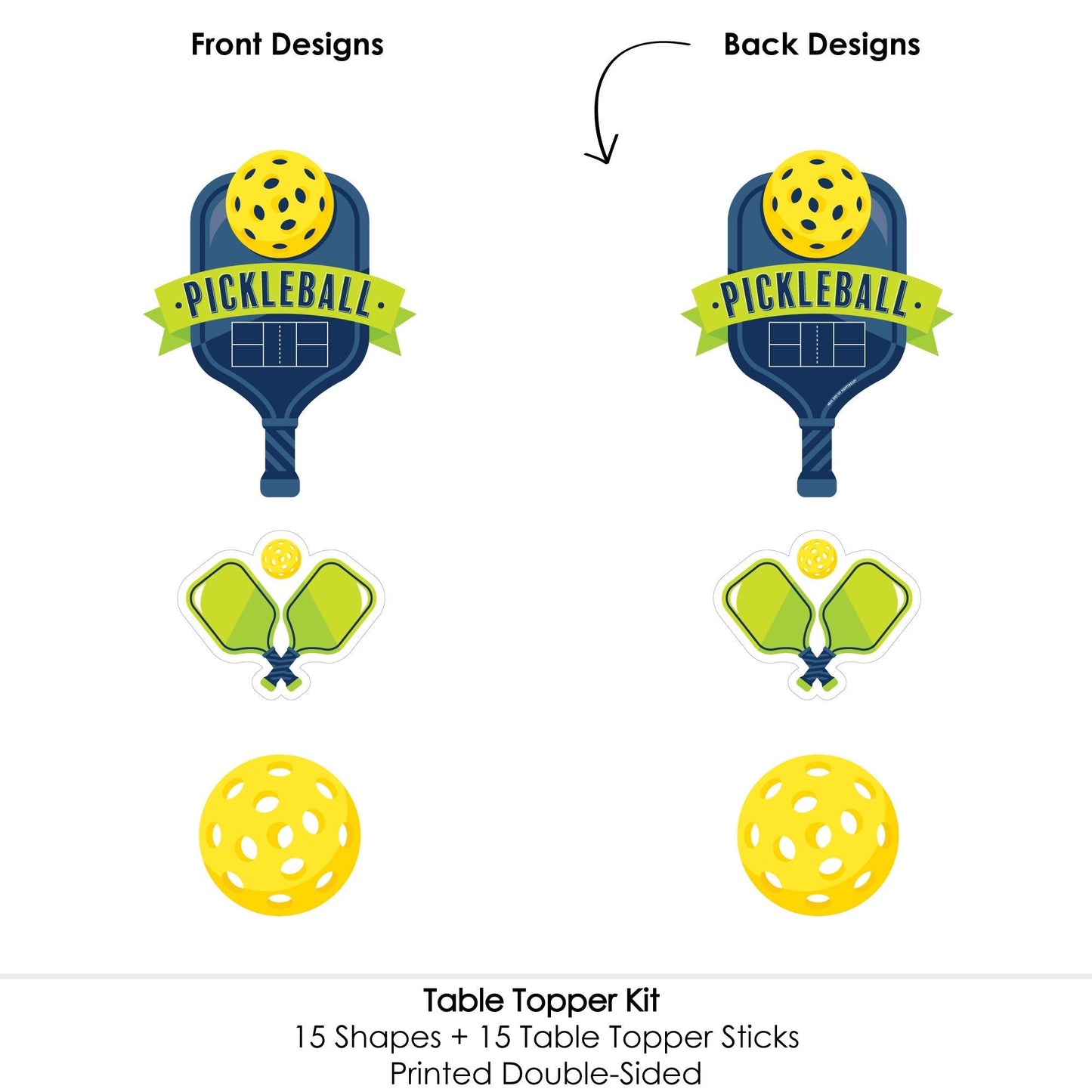 Let's Rally - Pickleball - Birthday or Retirement Party Centerpiece Sticks - Table Toppers - Set of 15