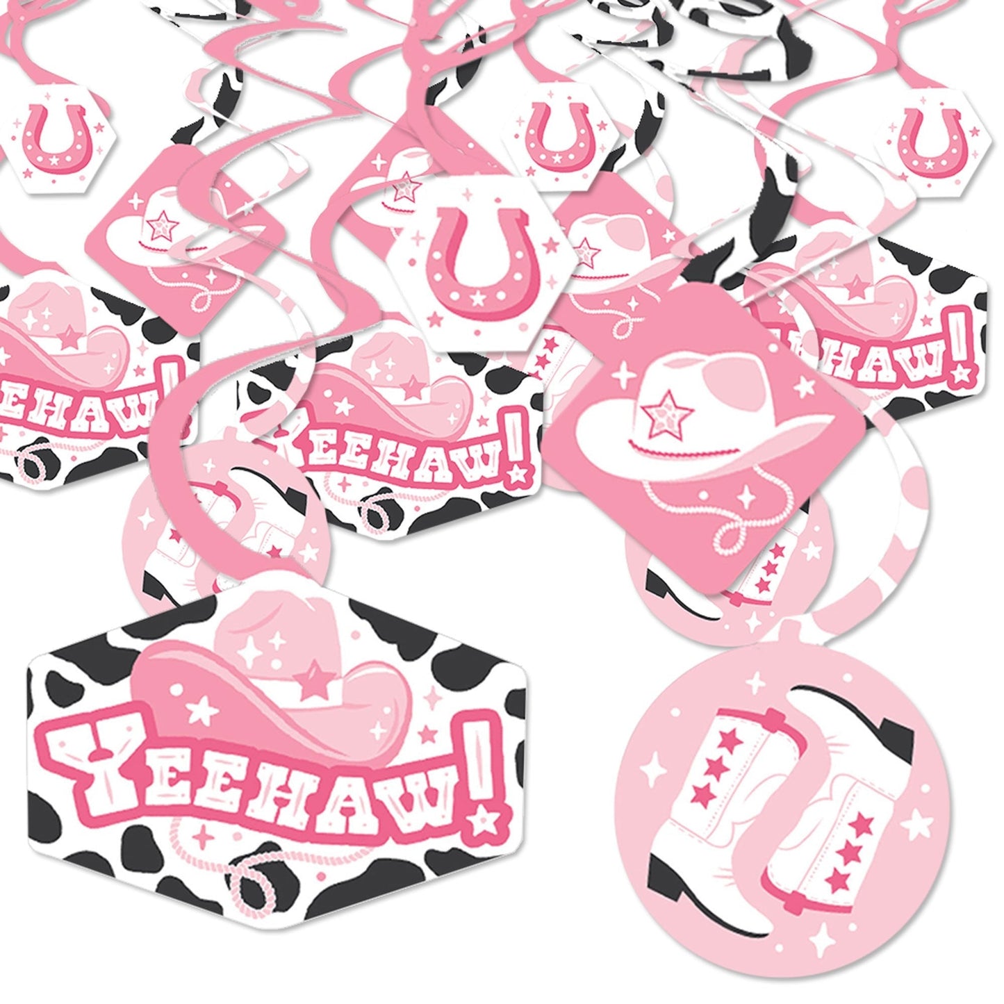 Rodeo Cowgirl - Pink Western Party Hanging Decor - Party Decoration Swirls - Set of 40