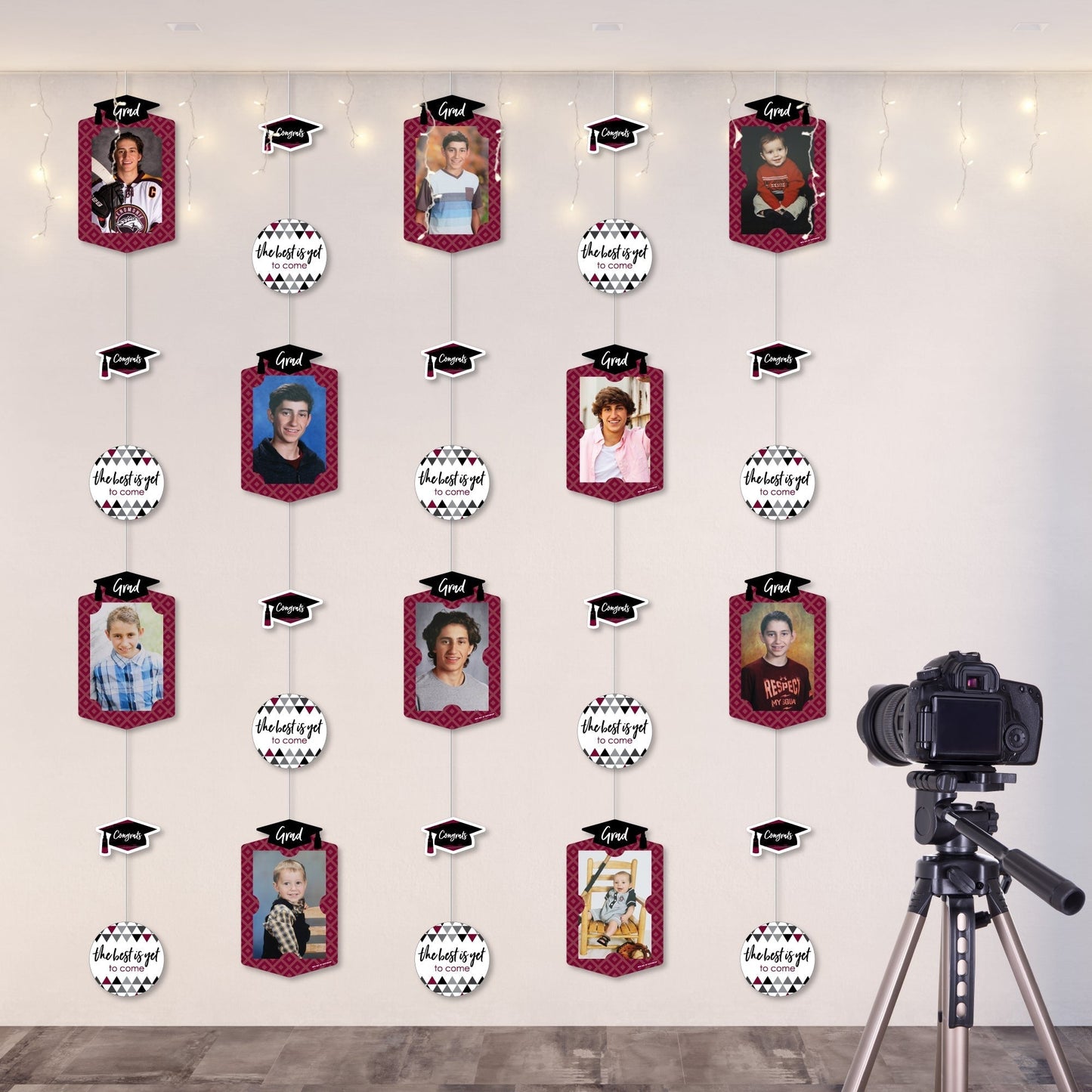 Maroon Grad - Best is Yet to Come - Burgundy Graduation Party DIY Backdrop Decor - Hanging Vertical Photo Garland - 35 Pieces
