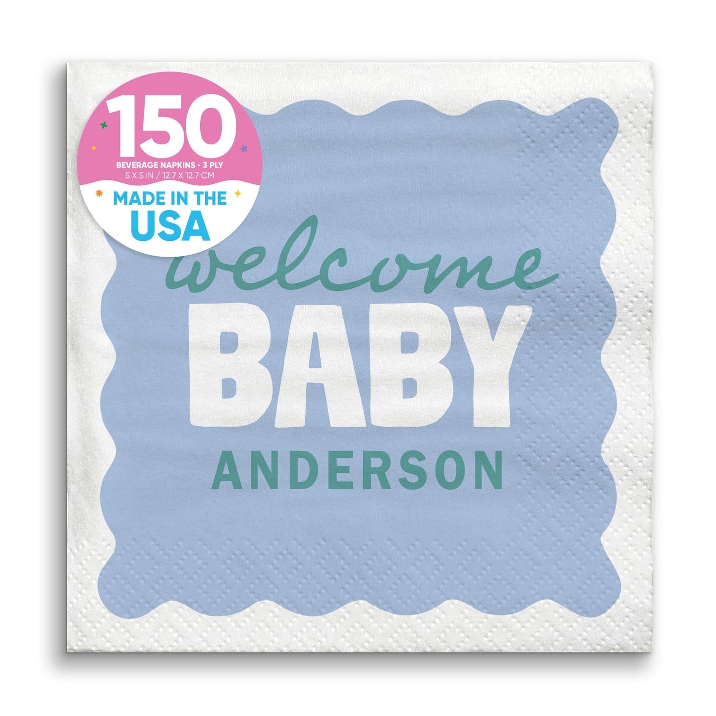 Custom Text Napkins - Wavy Baby Shower