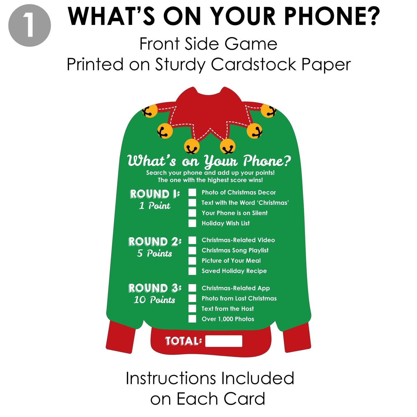 Ugly Sweater - 2-in-1 Holiday and Christmas Party Cards - Activity Duo Games - Set of 20