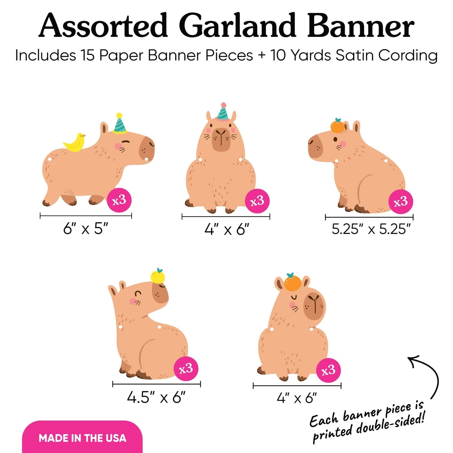 Capybara Garland Banner - 15 Pc