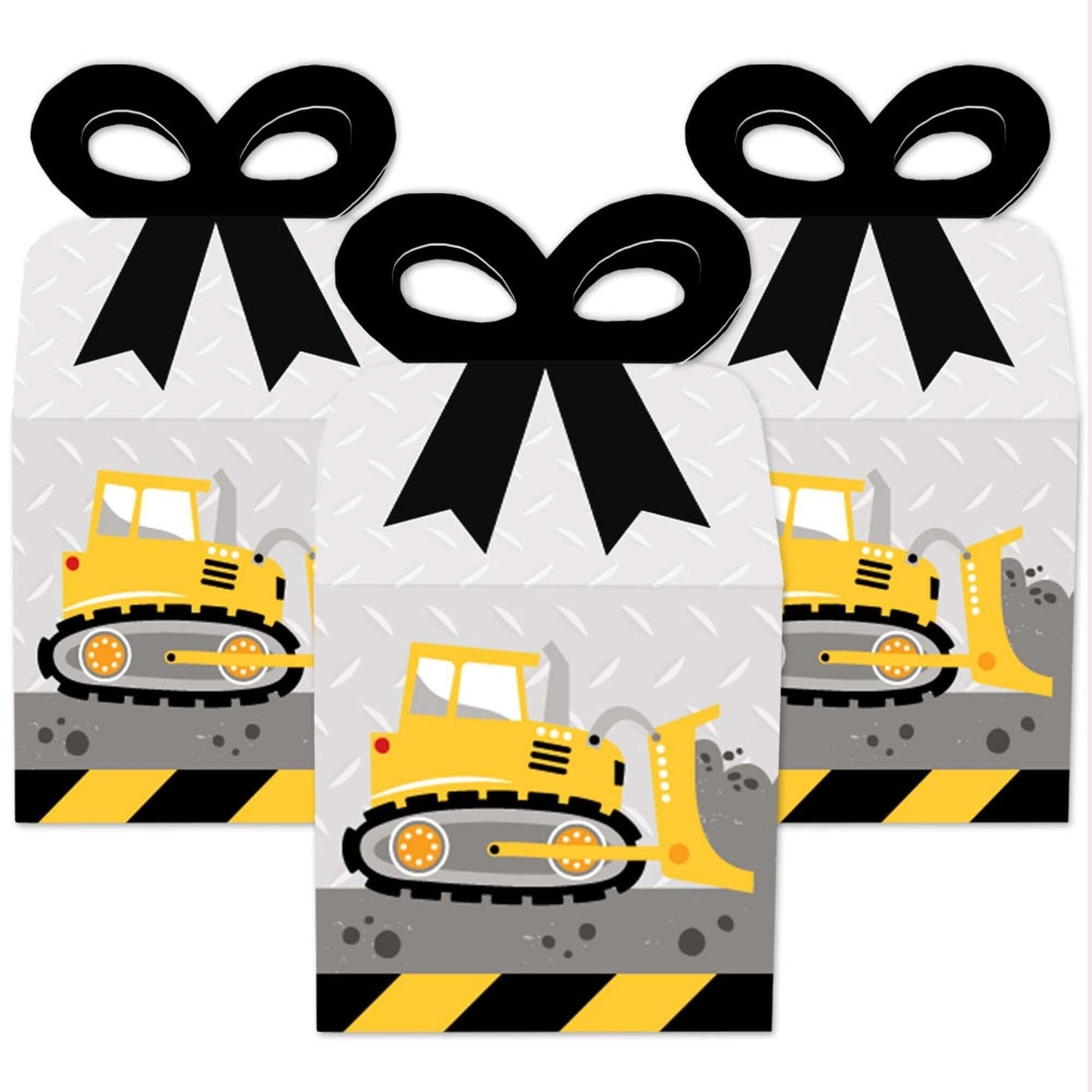 Dig It - Construction Party Zone - Square Favor Gift Boxes - Baby Shower or Birthday Party Bow Boxes - Set of 12
