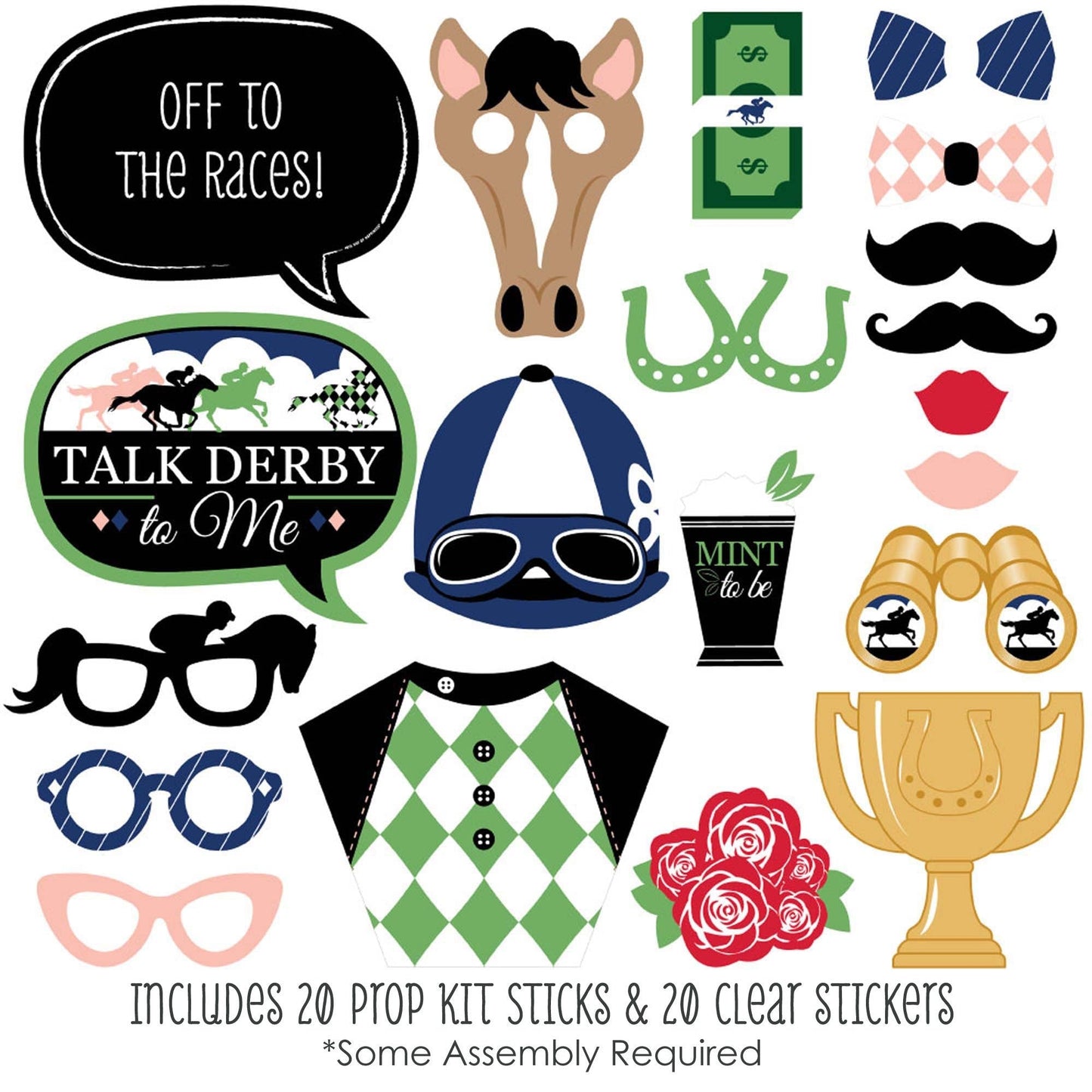 Kentucky Horse Derby - Horse Race Party Photo Booth Props Kit - 20 Count