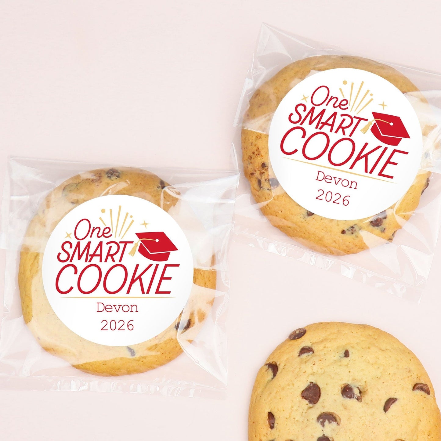 Custom Text Stickers & Clear Cookie Bags - Red Grad - 100 Ct