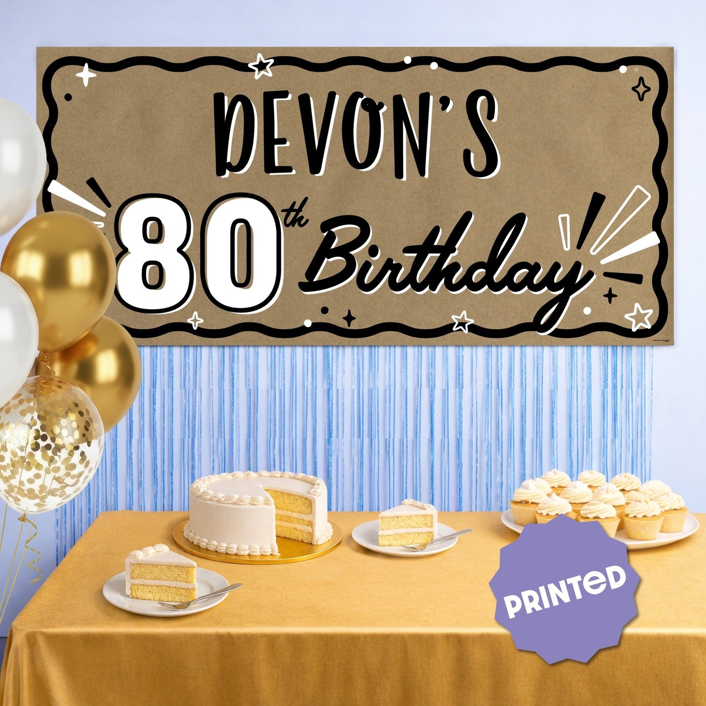 Custom Text 80th Birthday Kraft Banner